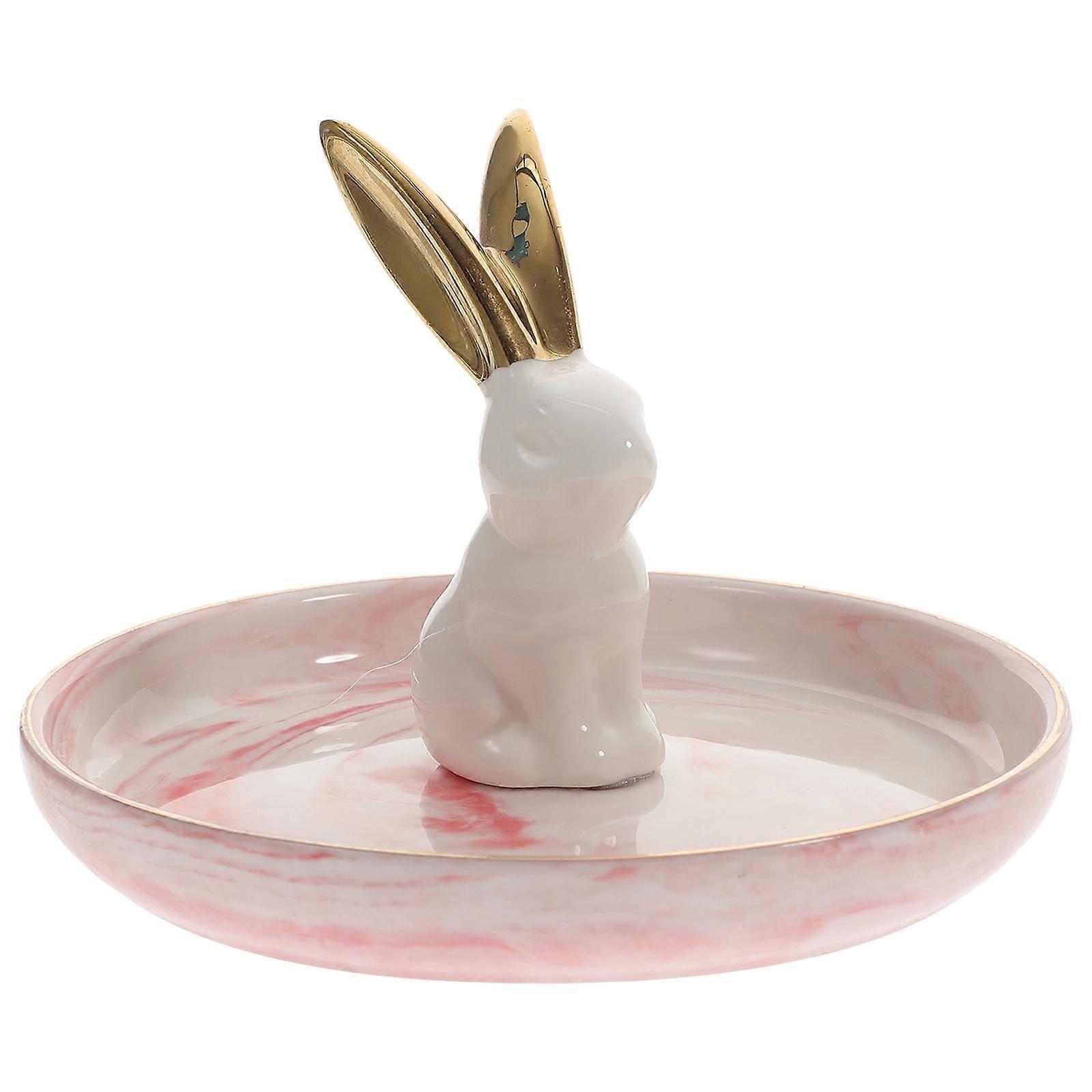 Trinket Dish Ceramic Jewelry Plate with Rabbit Decor for 4Pcs