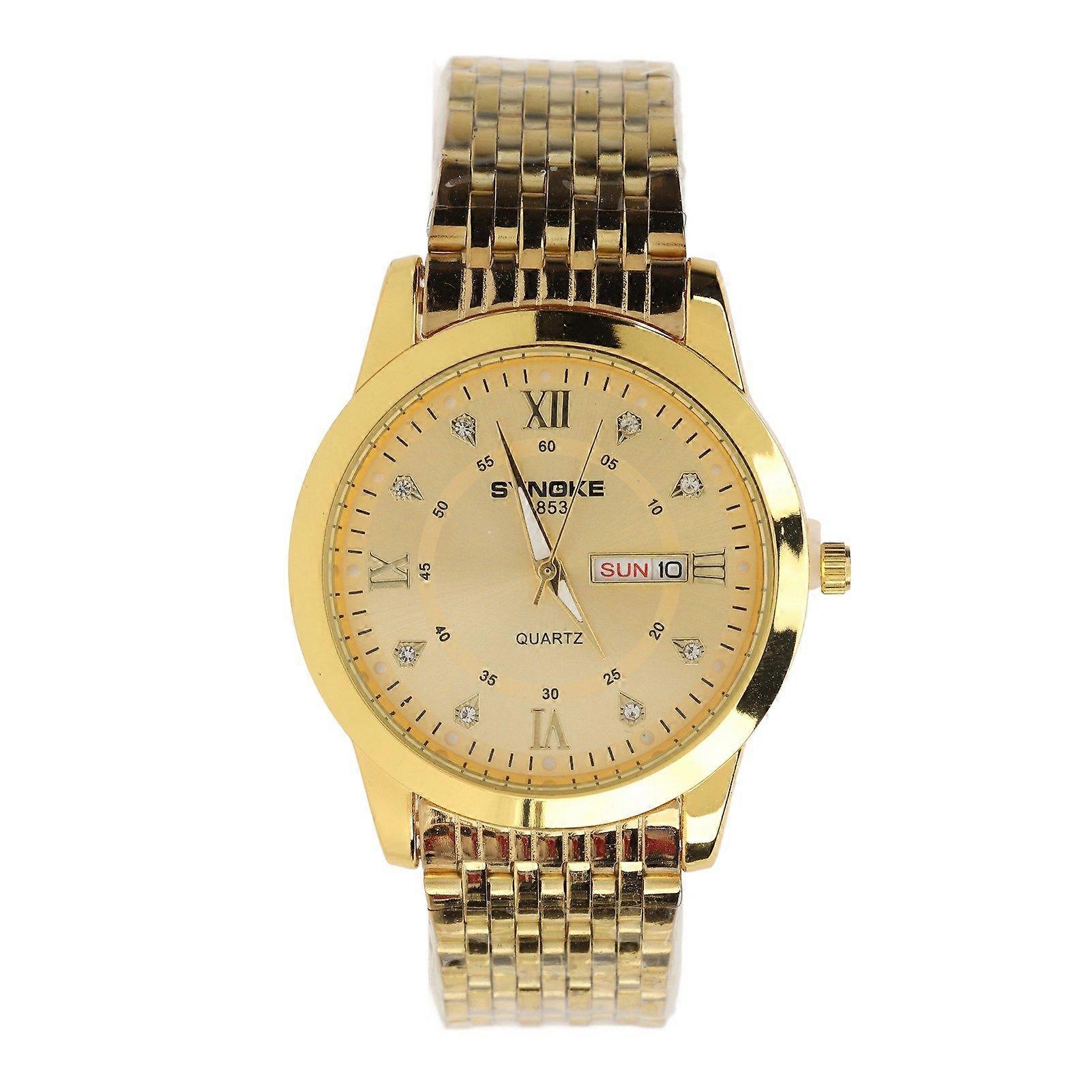 Watch for Men Quartz Day Date Waterproof Casual Luxury Luminous Fashion Dress Watch with Alloy Watchband for Business Gold