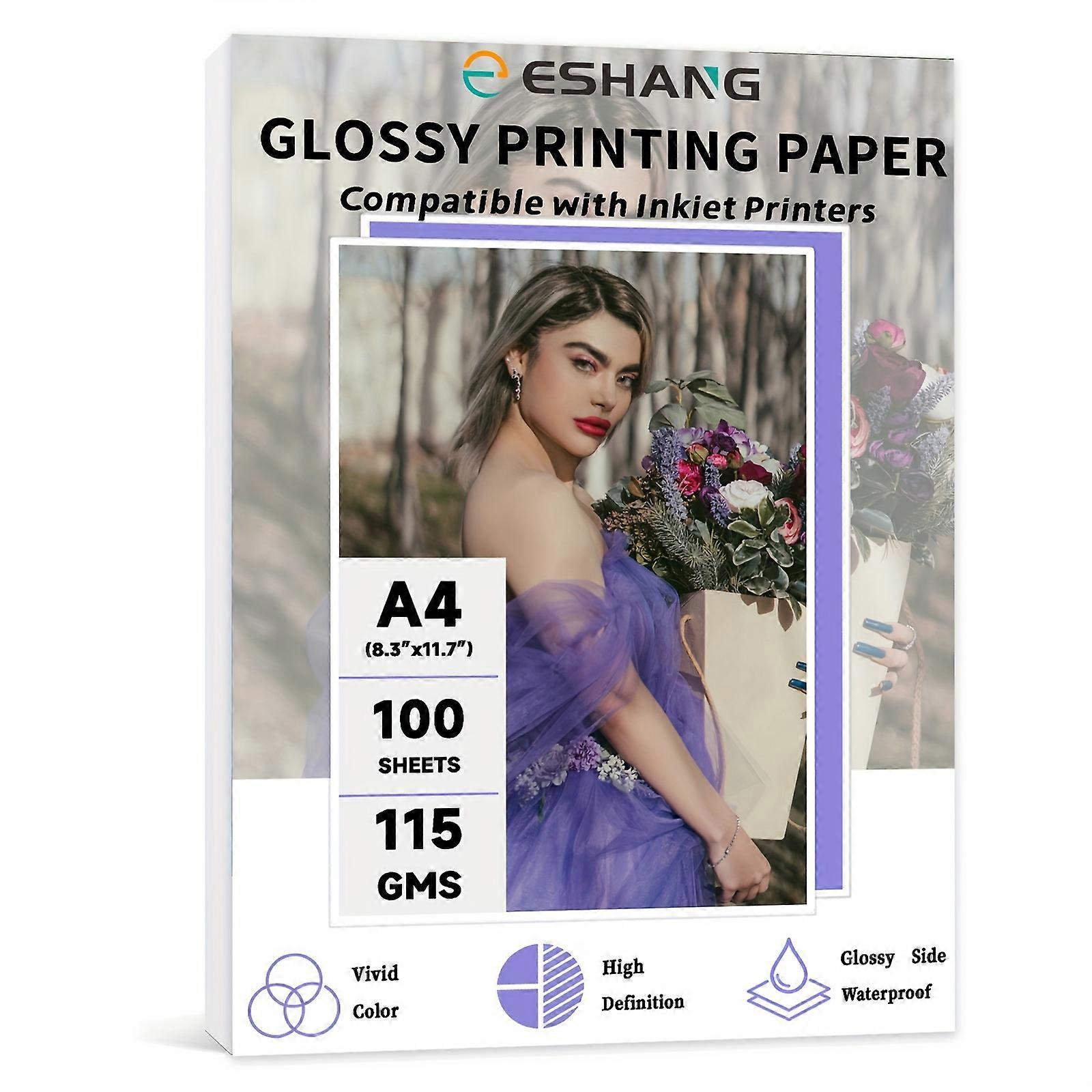 100 Sheets Single Sided Photo Paper Glossy A4 Size(8.3x11.7) Inkjet for Dye Ink 115Gsm for Inkjet Printing Printer