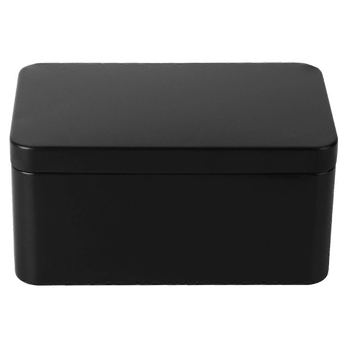 Rectangular Tinplate Box Mini Portable Tea Leaf Storage Container Candies Organizer Home Storage Box - 13x8x6cm (Black)