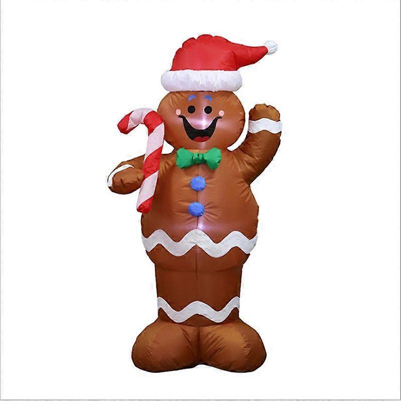 1.5m Inflatable Gingerbread Man with Santa Hat and Cane for Christmas Decorations