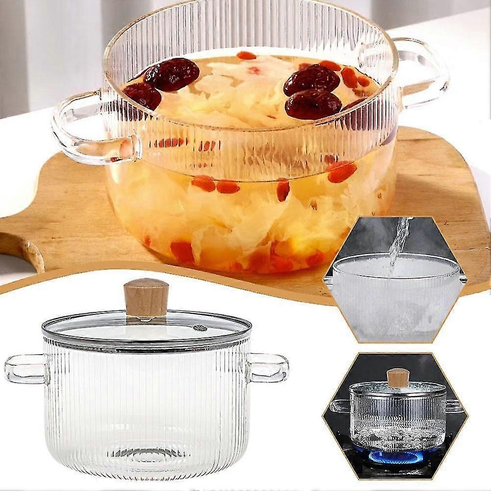 Thickened Glass Stew Pot with Double Handles for Clear View Cooking and Serving