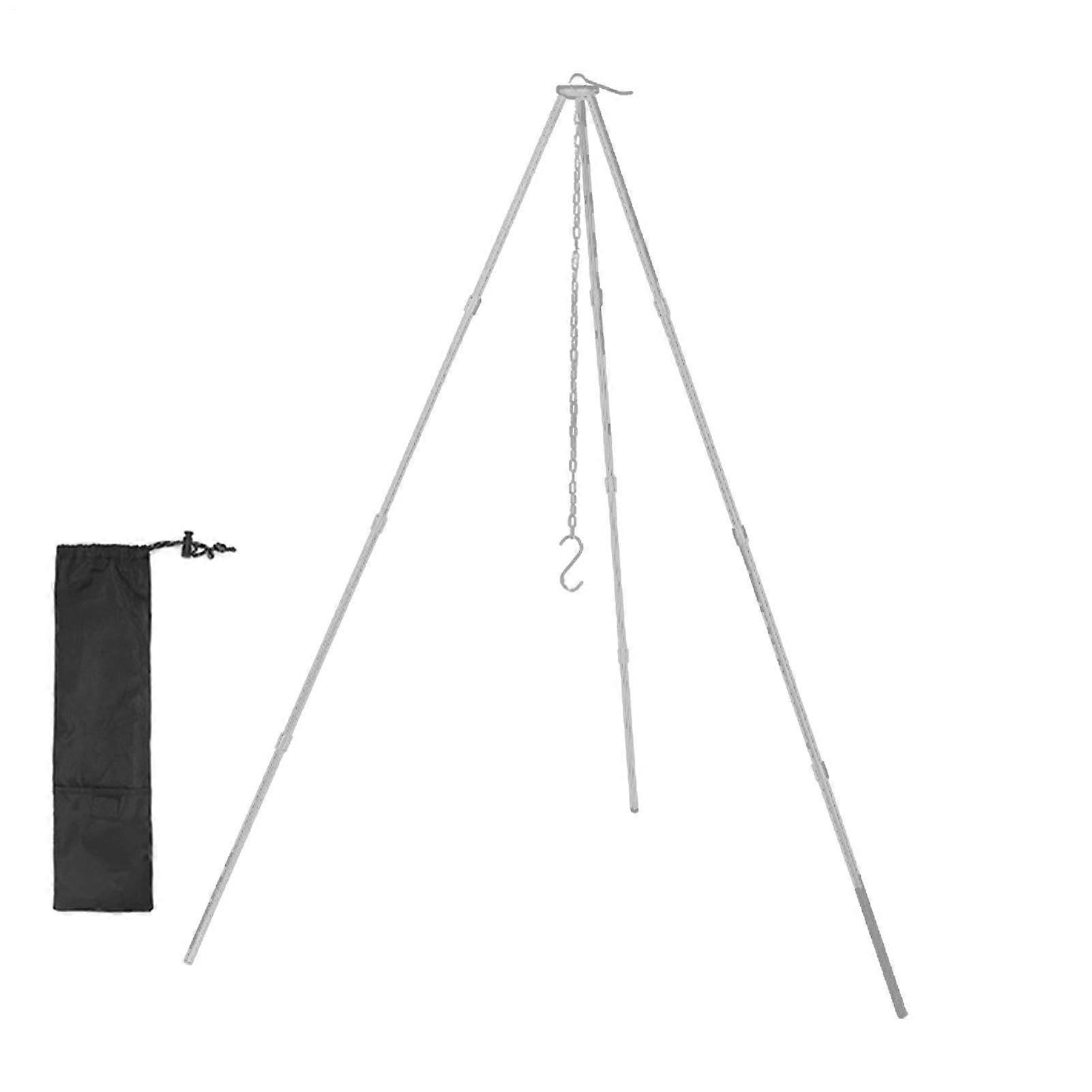 Tripod For Campfire Cooking Aluminum Alloy Lightweight Foldable Camp Stove Tripod With Adjustable Chain Silver Small
