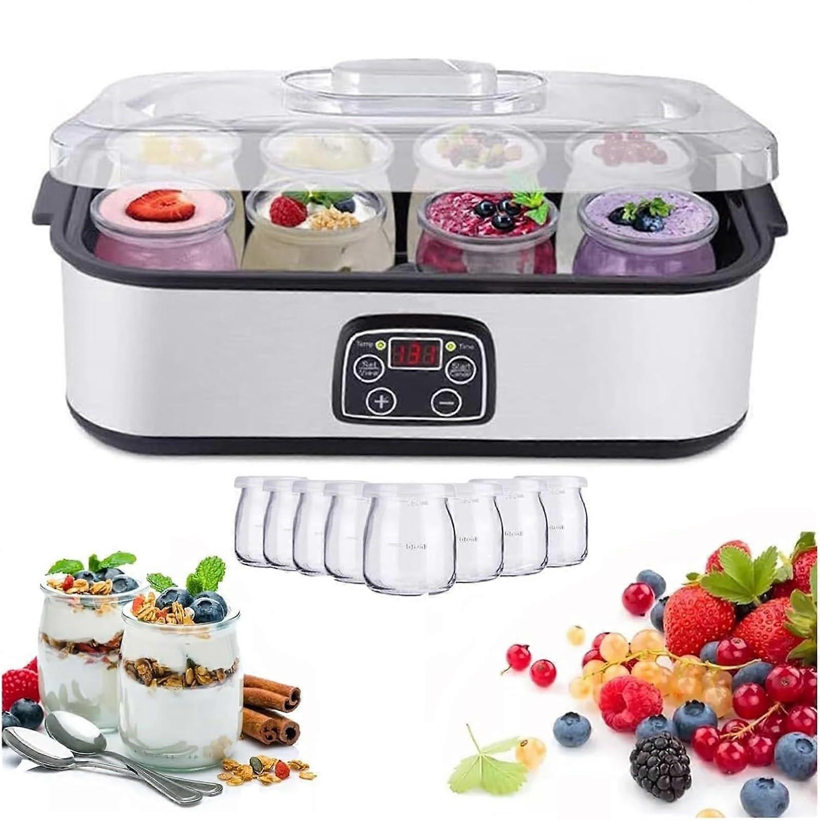 Probiotic Yogurt Maker, Adjustable Temperature Control, Time Control, Silver Finish, Countertop Kitchen Appliance