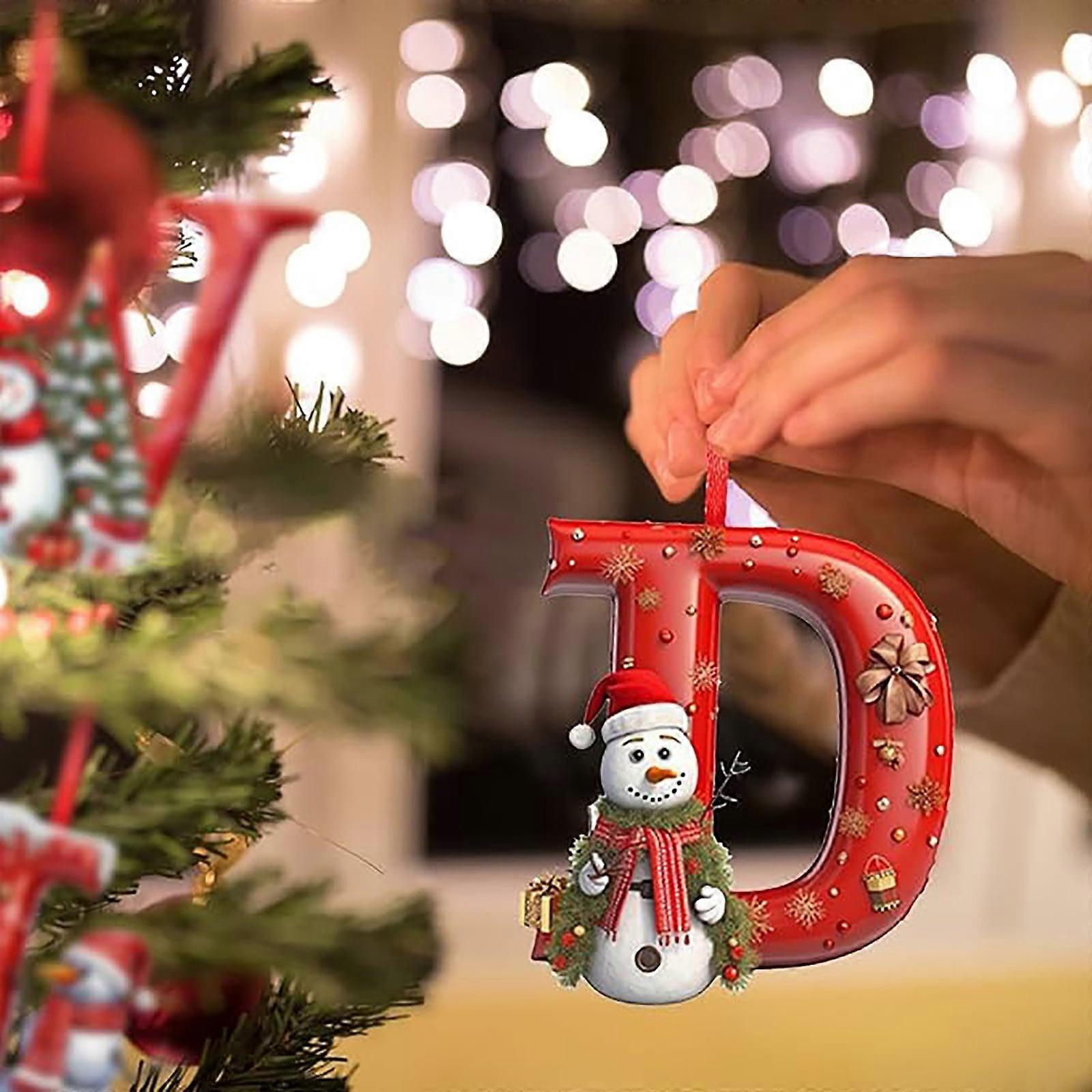 XUNRYAN 26 Letters Christmas Tree Snowman Alphabet Ornaments Compatible with Initial Letter Pendant Pine Pattern Mini Hanging Decor (D)