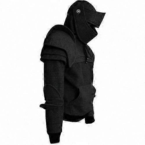 Medieval Knight Hoodie with Face Cover, Solid Color Pullover with Front Pocket, Halloween Sweatshirt for Men