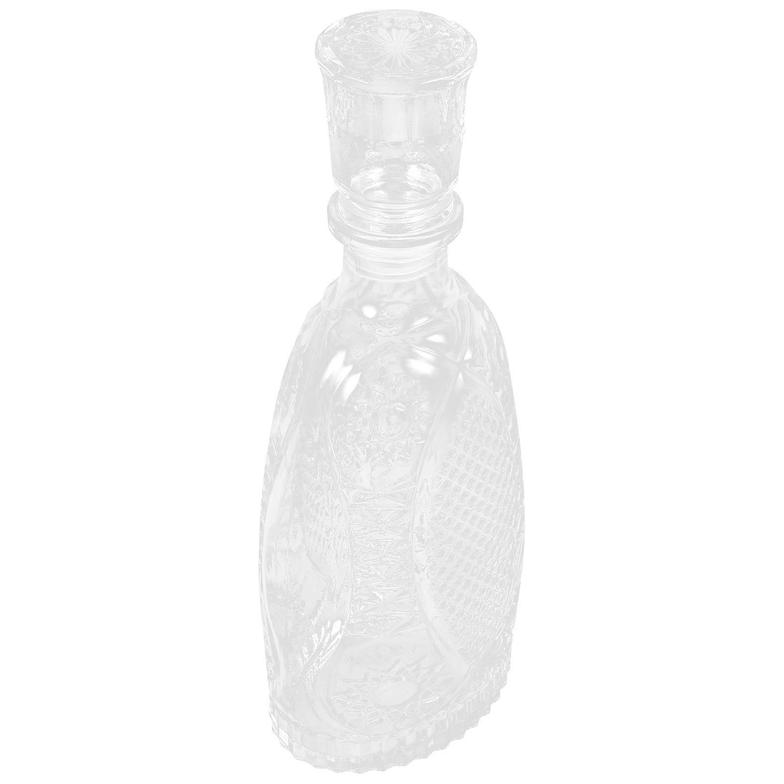 Clear Glass Decanter Large Capacity Whisky Bottle Flat Fish Shape 800ml Storage 1Set