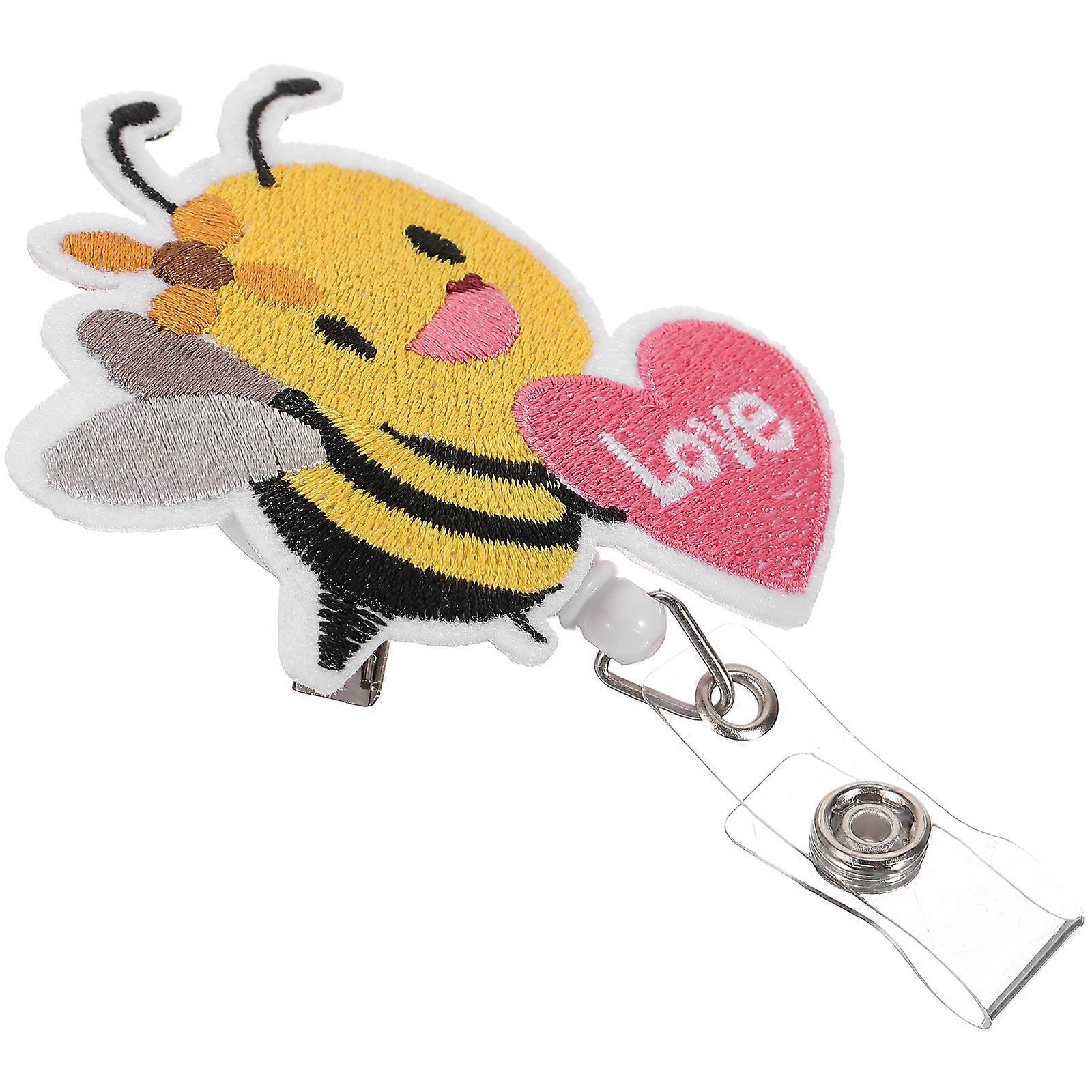 Portable Badge Holder With Bee Pattern For General Users And Office Workers Measuring 7X6.7Cm Featuring Rotating Easy On/Off 3Pcs