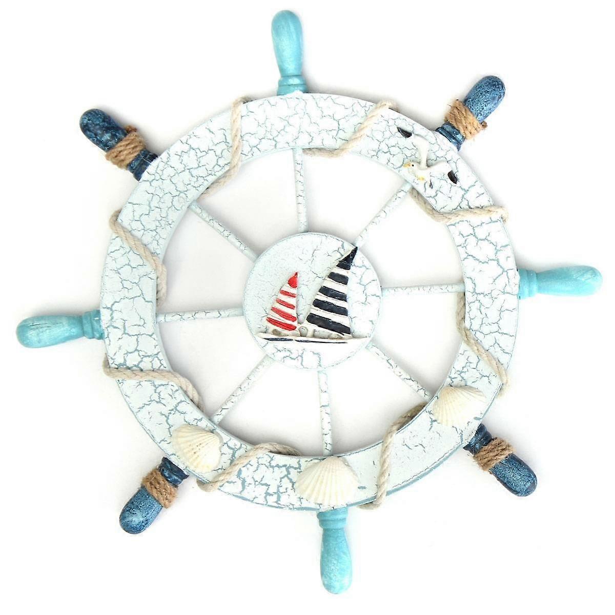 Fishing Net Shell Wall Decor 2Pcs Wooden Nautical Beach Ship Wheels