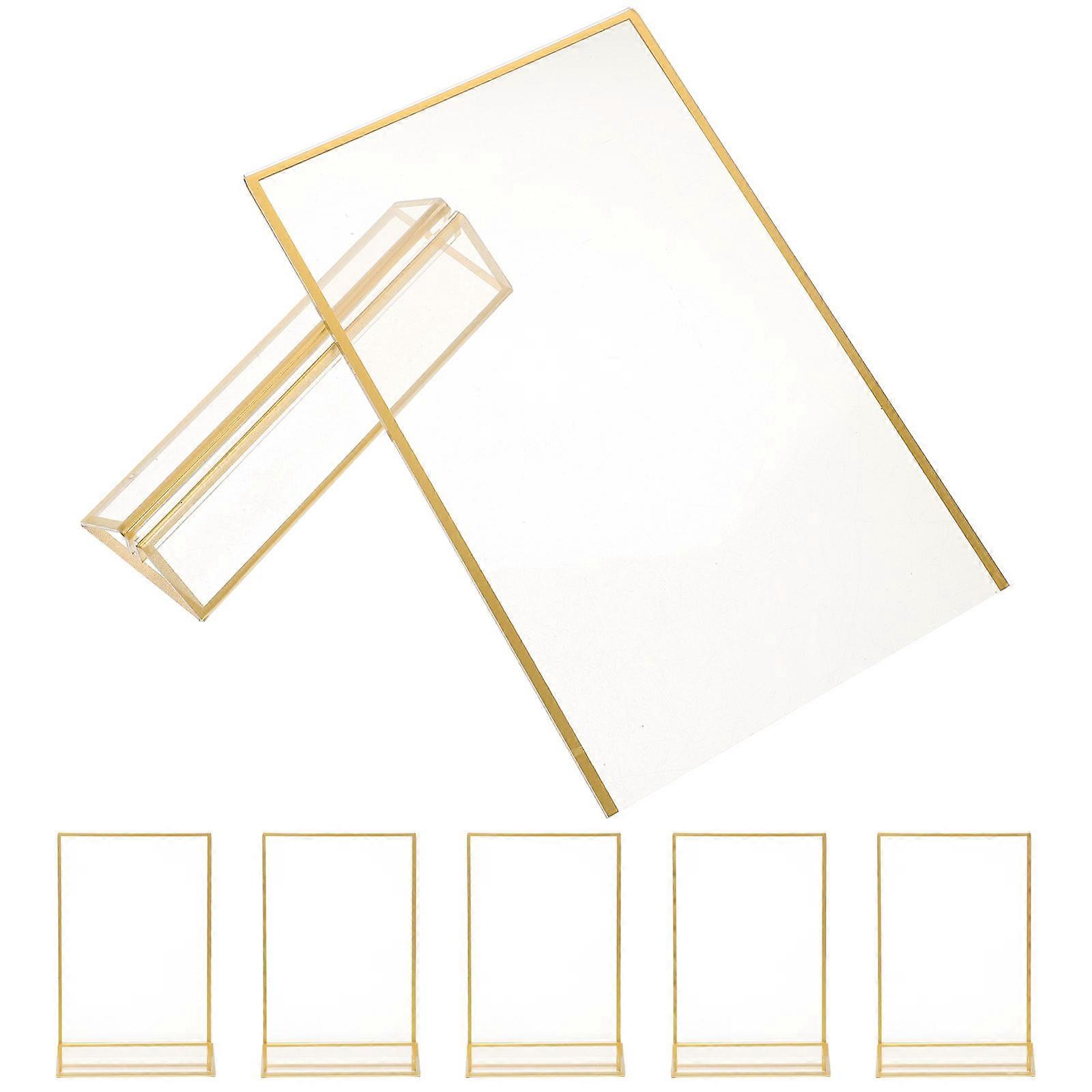 Clear Acrylic Menu Display Stand 6Pcs For Wedding Effective Tabletop Sign Holder Rectangular Anti-Skid Design Golden Color