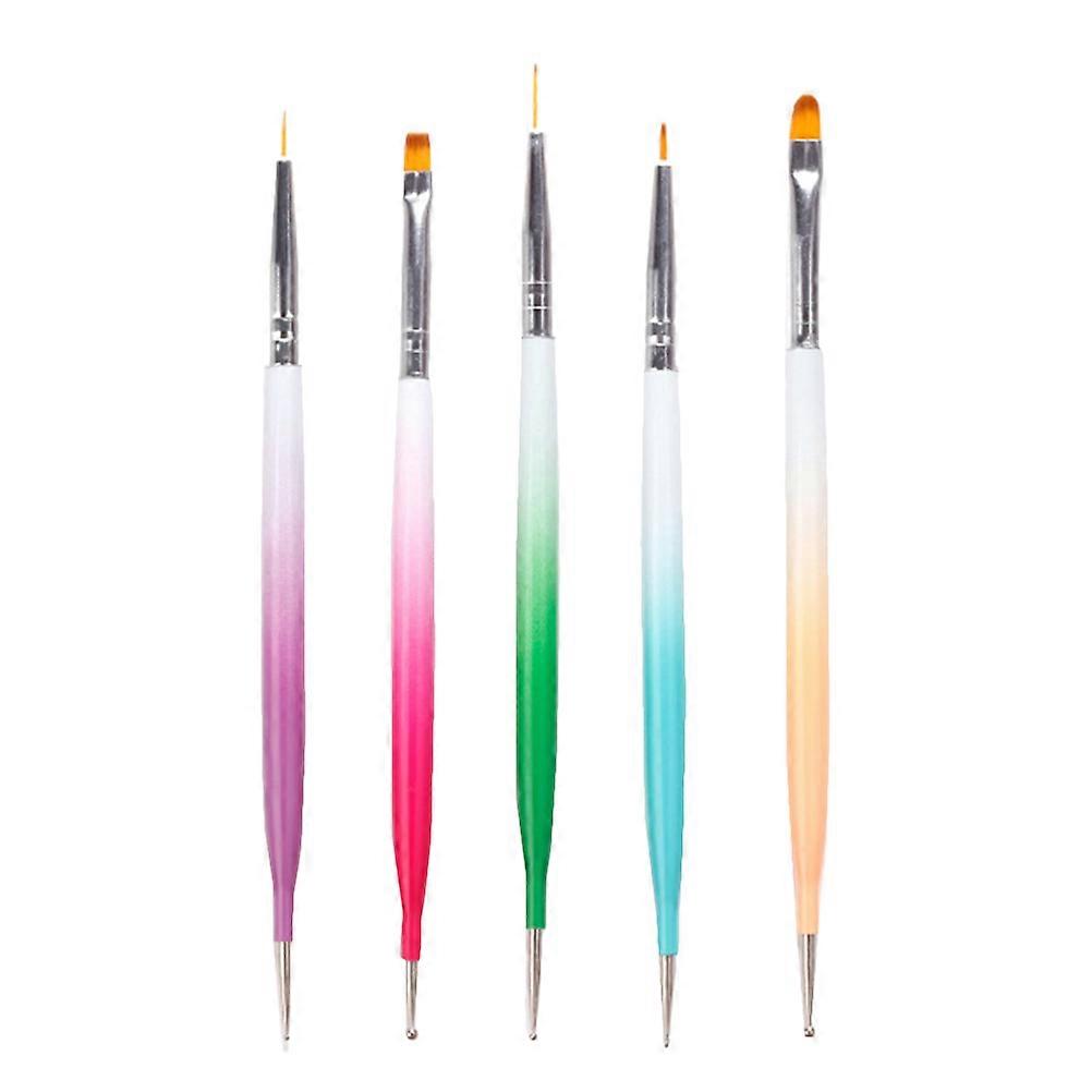 Double Ended Nail Brush 5Sets for Nail Art with Portable Dotting Pens