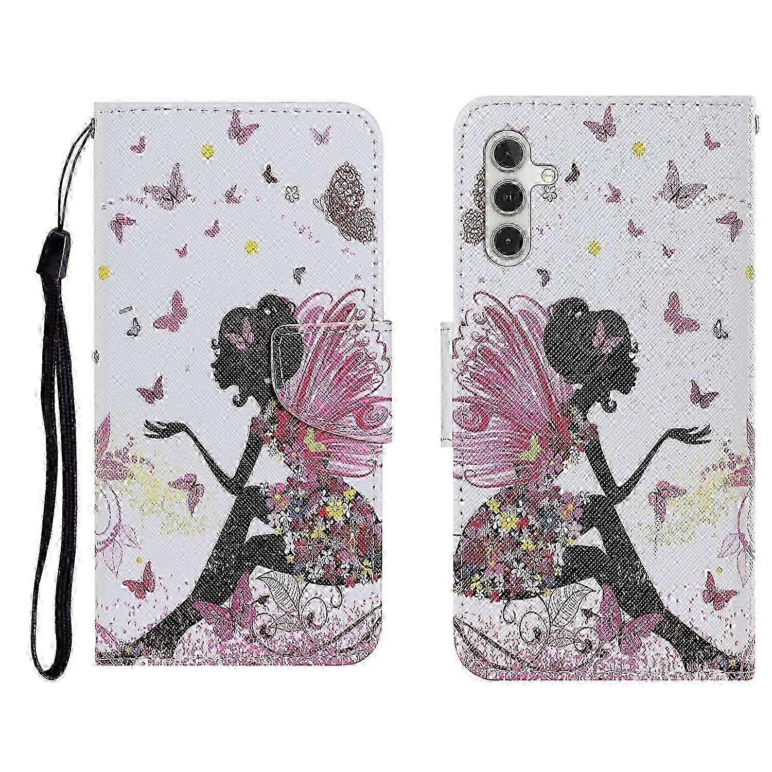 For Samsung Galaxy A56 5G Case Pattern Printing Protective Folio Phone Cover with Wrist Strap