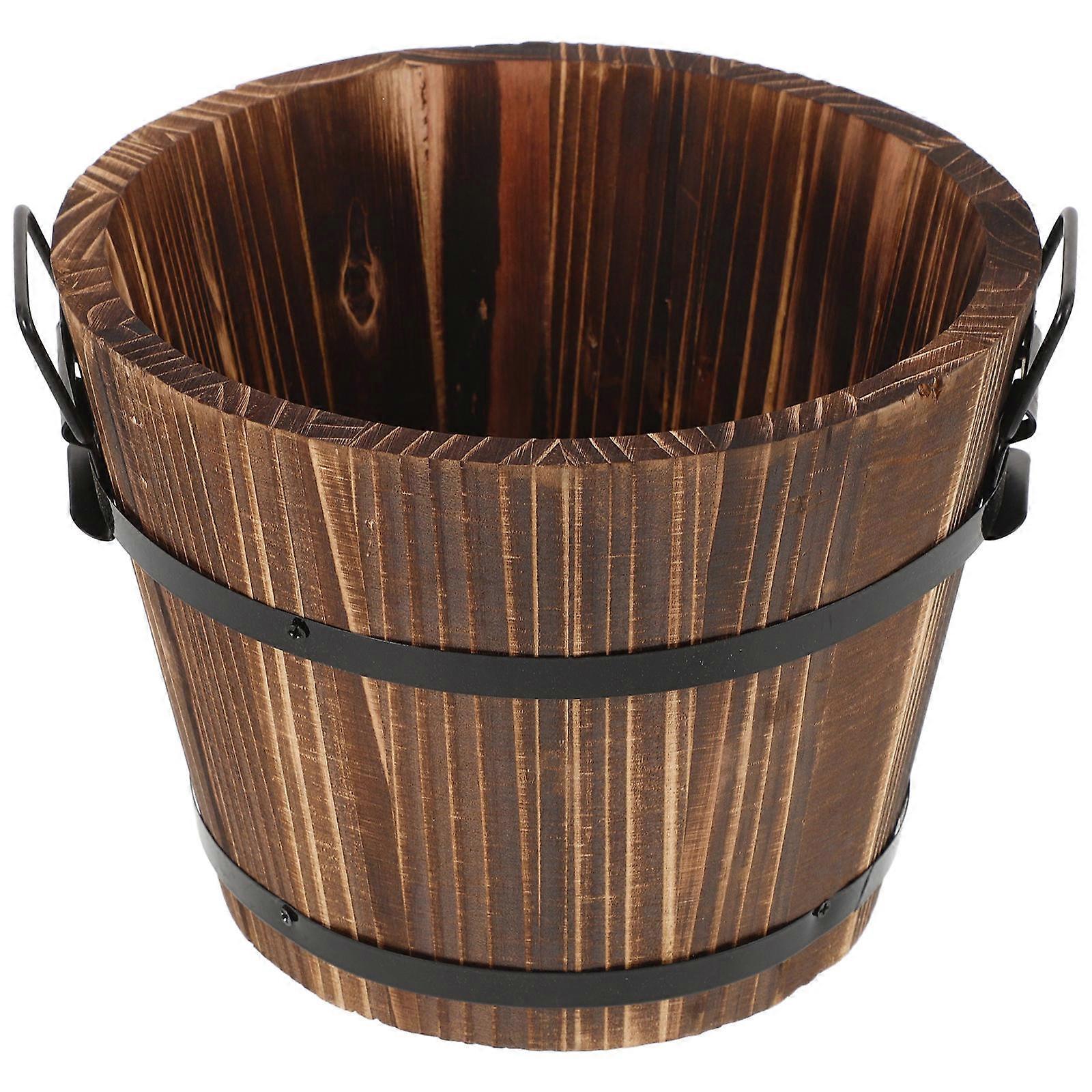 Rice Steamed Bucket Wood Storage Container for Home Use Dark Brown