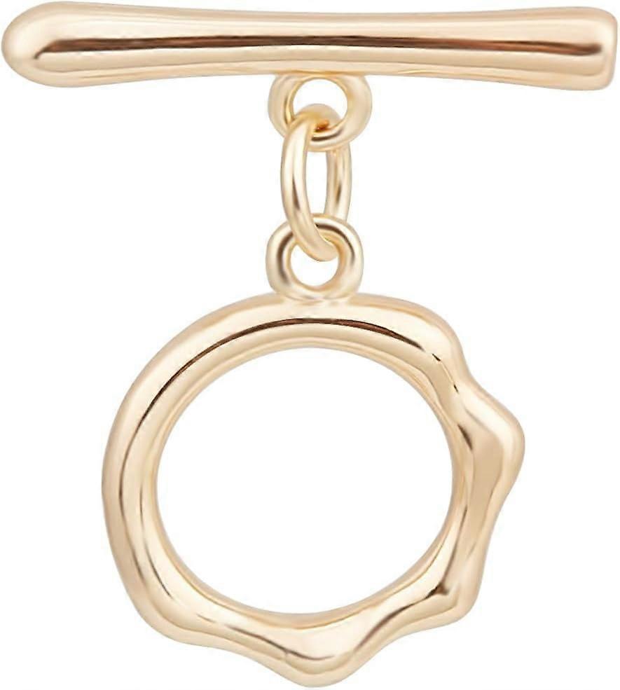 10Sets Toggle Clasp 18K Gold Plated Textured Ring T-bar Closure End Clasps Connector Sets for DIY Jewellery Making