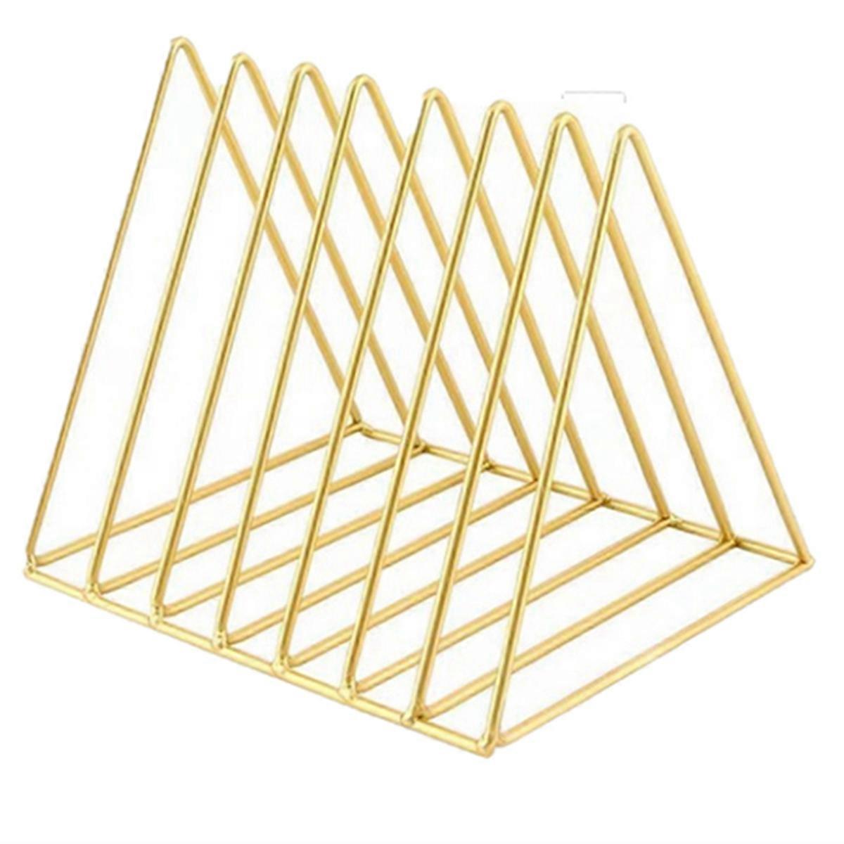 Desktop Triangular Book Stand Storage Rack, Gold Bookshelf Organizer