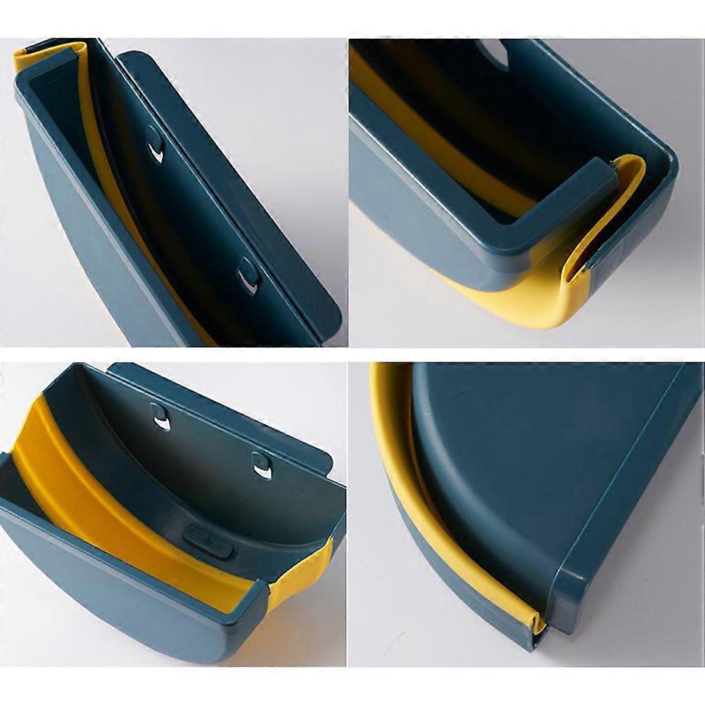 Wall Mounted Folding Waste Bin Garbage Holder for Storage 2Pcs Dark Blue