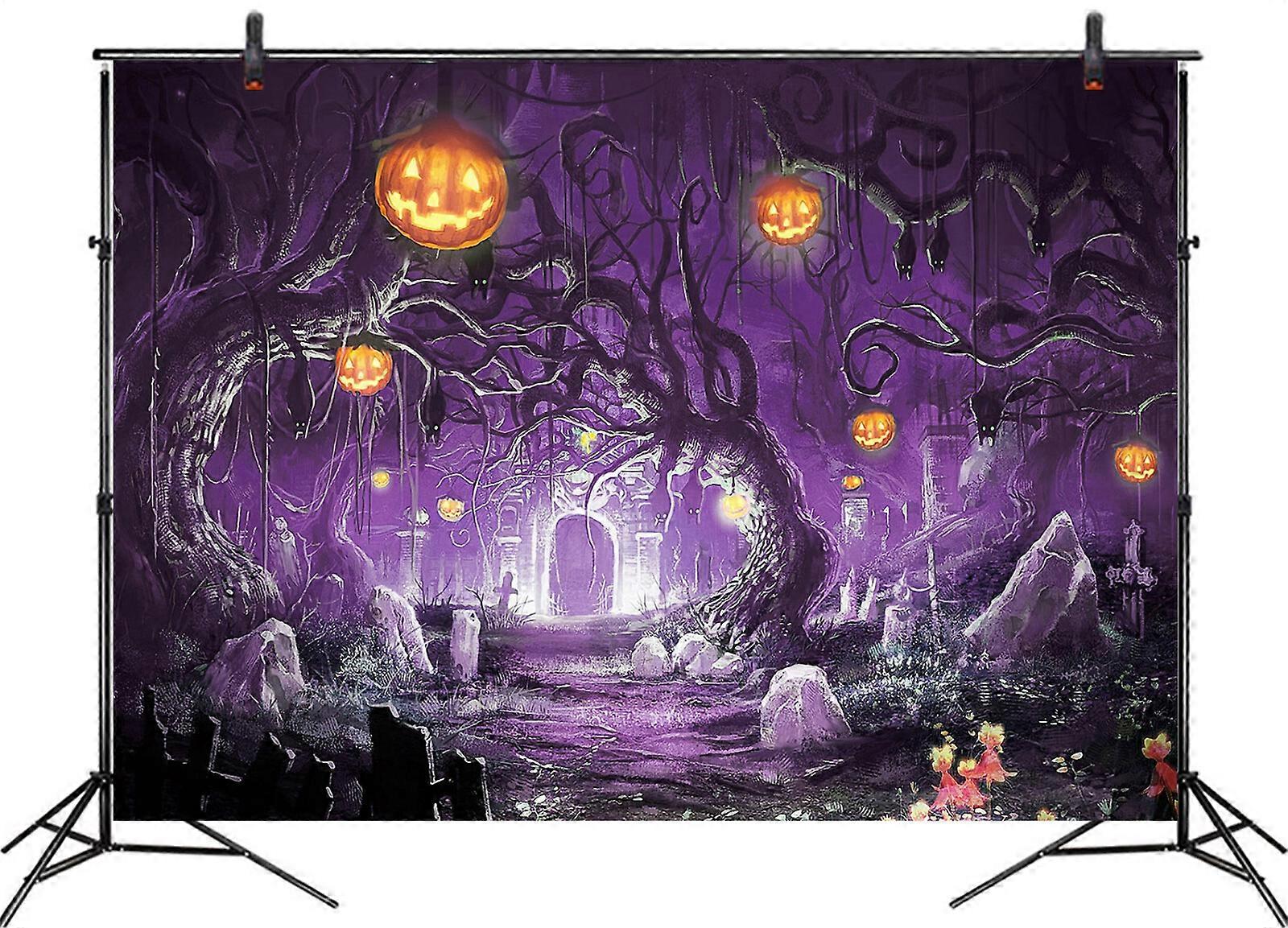 10x8ft Pumpkin Ghost Dead Tree Cemetery Halloween Photo Background Studio Props