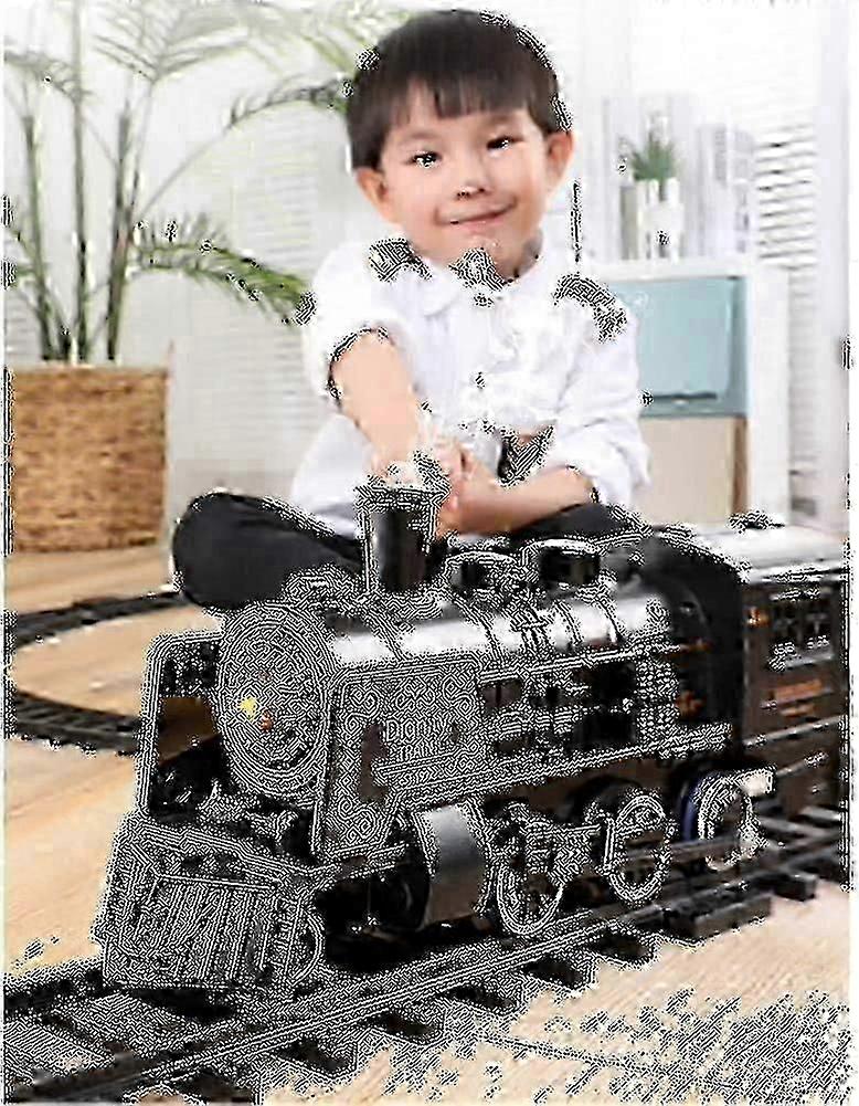 סט רכבת קטר קיטור חשמלי עם צלילים, אורות ועשן ריאליסטיים - צעצוע דגם טעינה בצבע שחור
