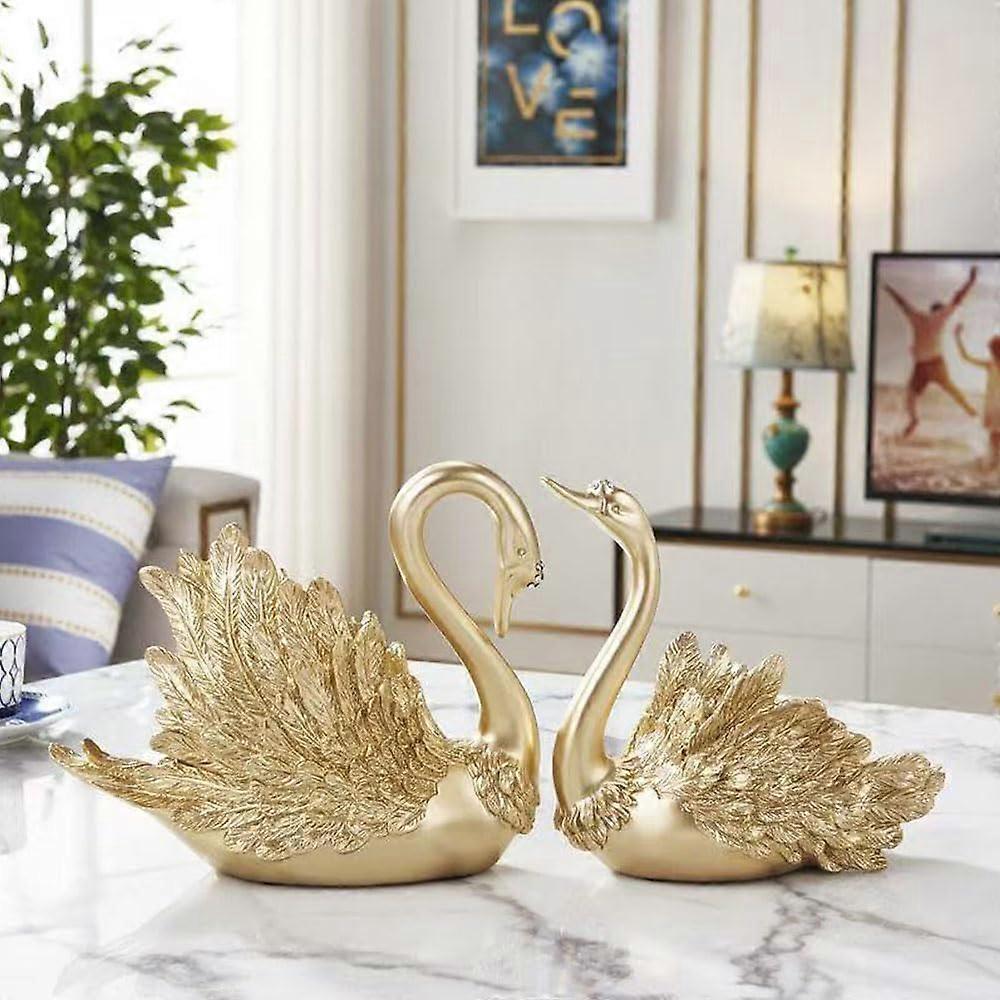 Resin Swan Figurine Set Of 2 Gold Finish Swan Sculpture For Home Decor Desktop Countertop Ornament
