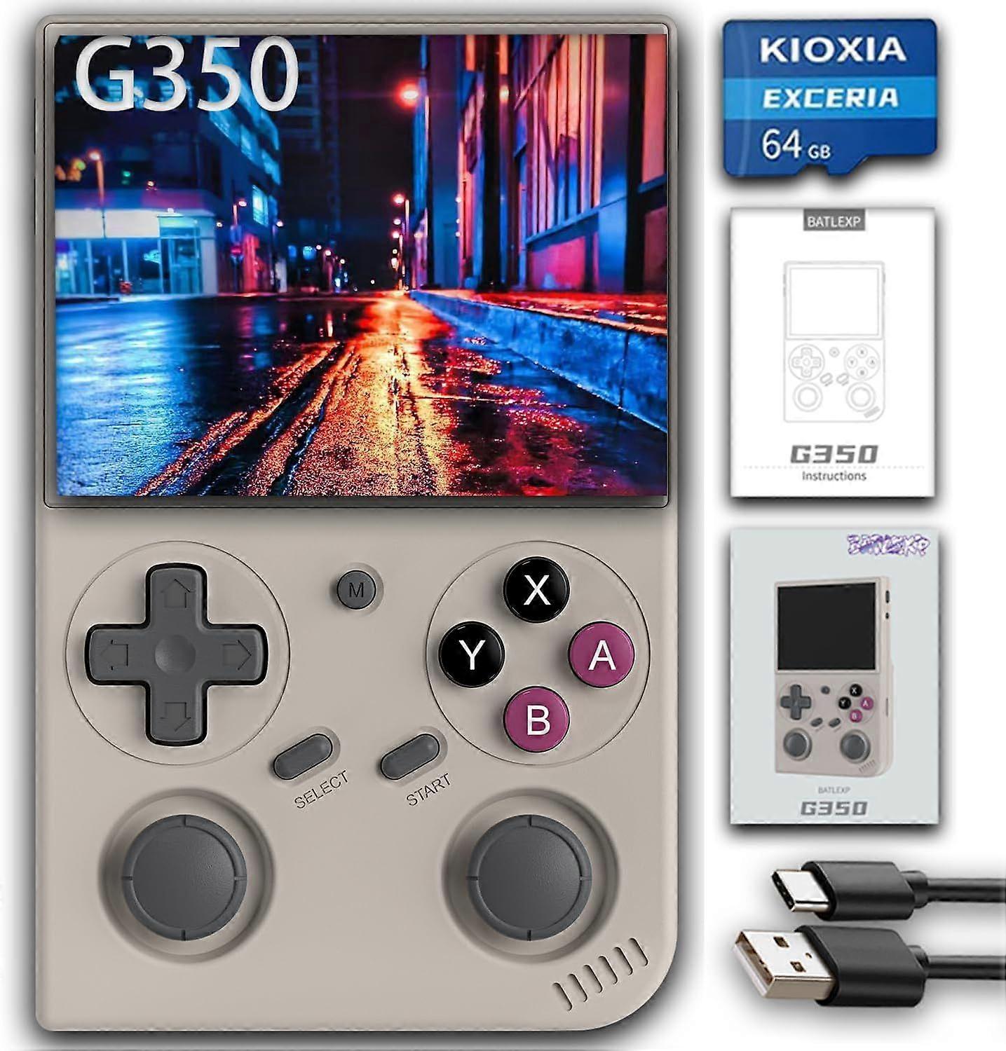 G350 Retro Game Console,Linux System RK3326 G350 Handheld Game Console Built-in 64G TF Card 4371 Games,3.5-inch IPS Screen, WiFi, Bluetooth 4.2, HDMI 