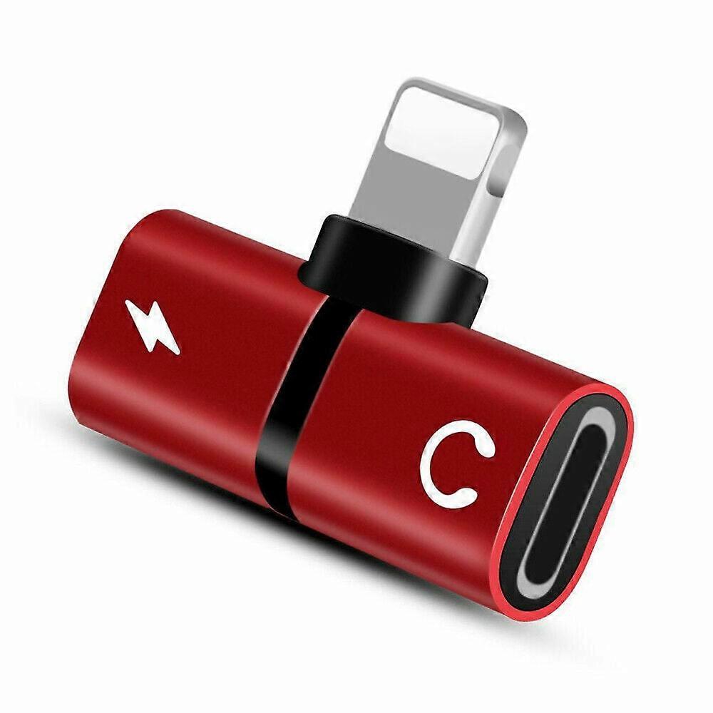 Lightning to Audio Jack & Charger Splitter Adapter, Compatible with iPhone 11/12 Mini/Pro Max/XR/X/SE2/7/8 Plus & iPad Air. Red