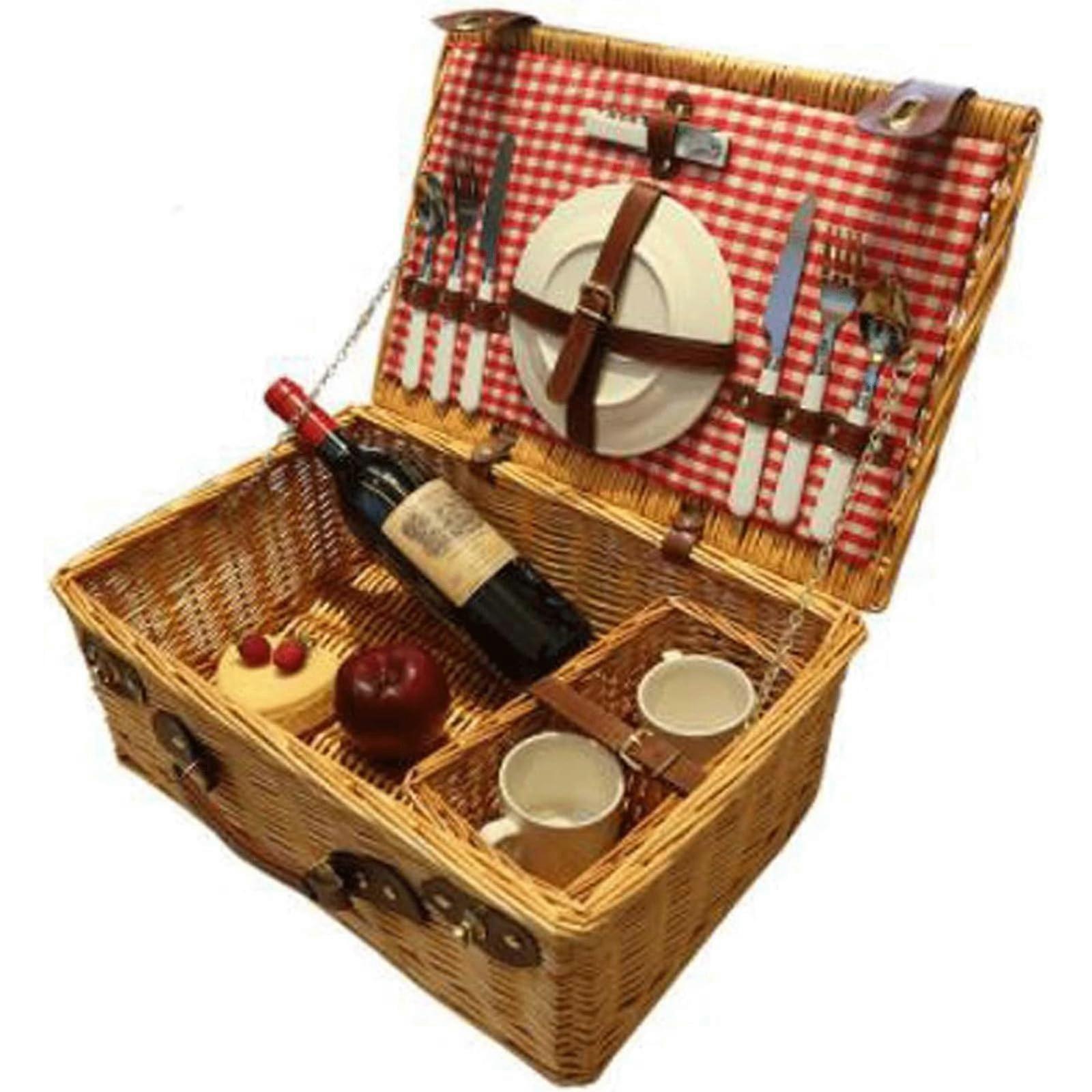 Rattan Picnic Basket Set With Tableware And Blanket, Portable Picnic Hamper With Cover, 45 X 32 X 18 CM