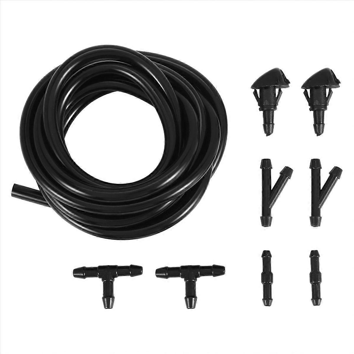 Adjustable DUAL HoleWindshield Washer Nozzle Set 2 Meters Fluid Hose with 6 Pcs Connector for 76810-