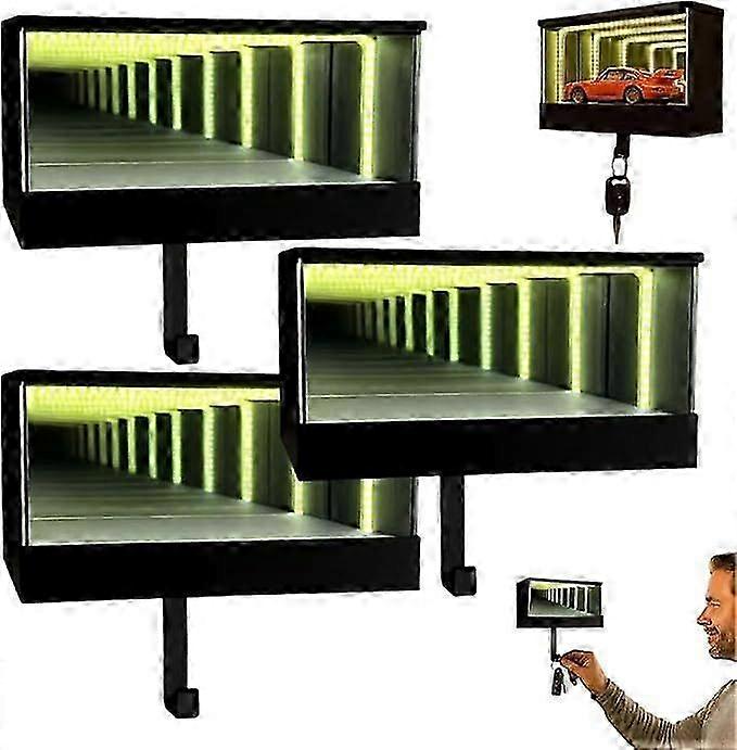 Infinity Garage Keychain, Wall Mounted Infinity Mirror LED Lamp Display Case Key Holder, Christmas Gifts for Car Enthusiasts & Collectors
