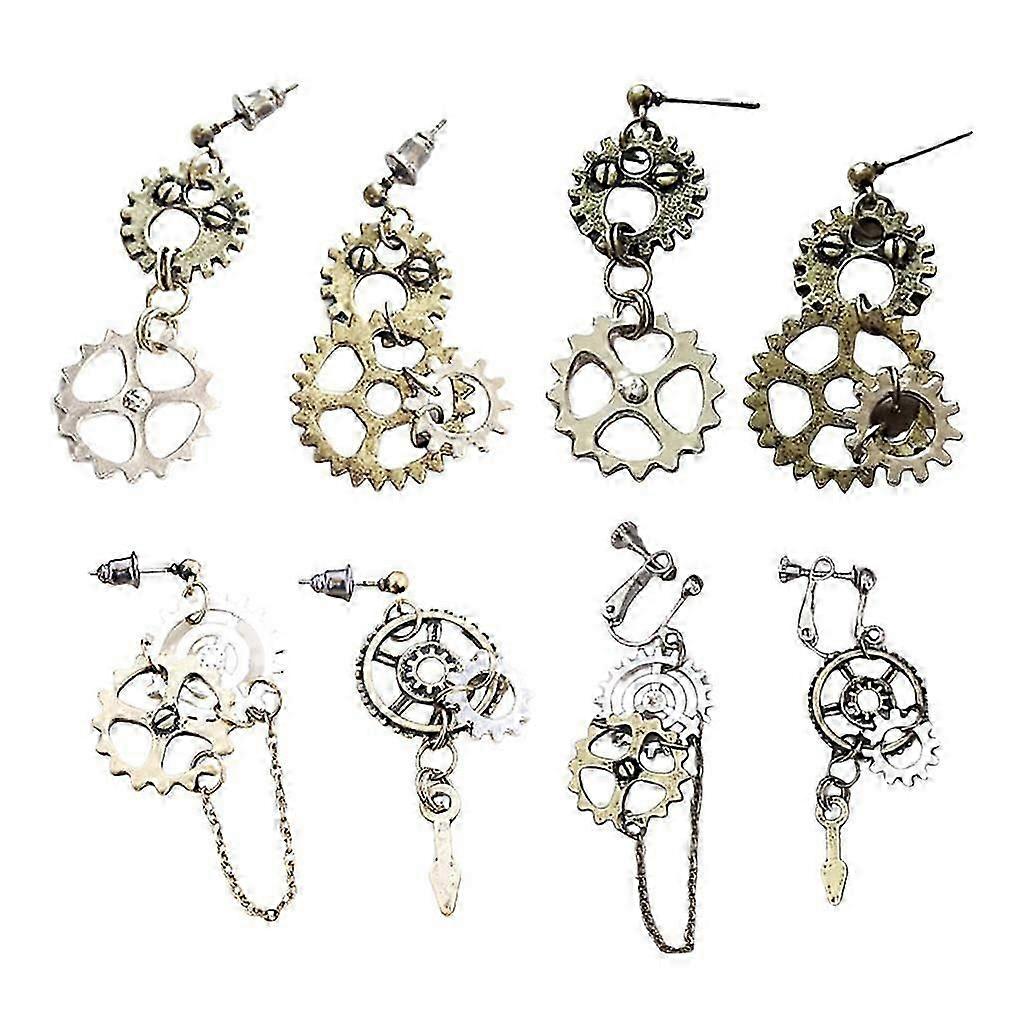 Asymmetrical Drop Earrings with Gear Design for Women's