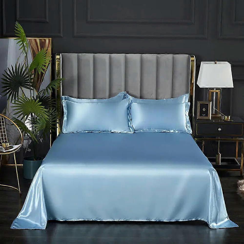 Bed Sheet IceCool Fabric Satin Smooth Flat Sheet Summer 250x230cm 98x90in For Double Bedding No Pillowcase
