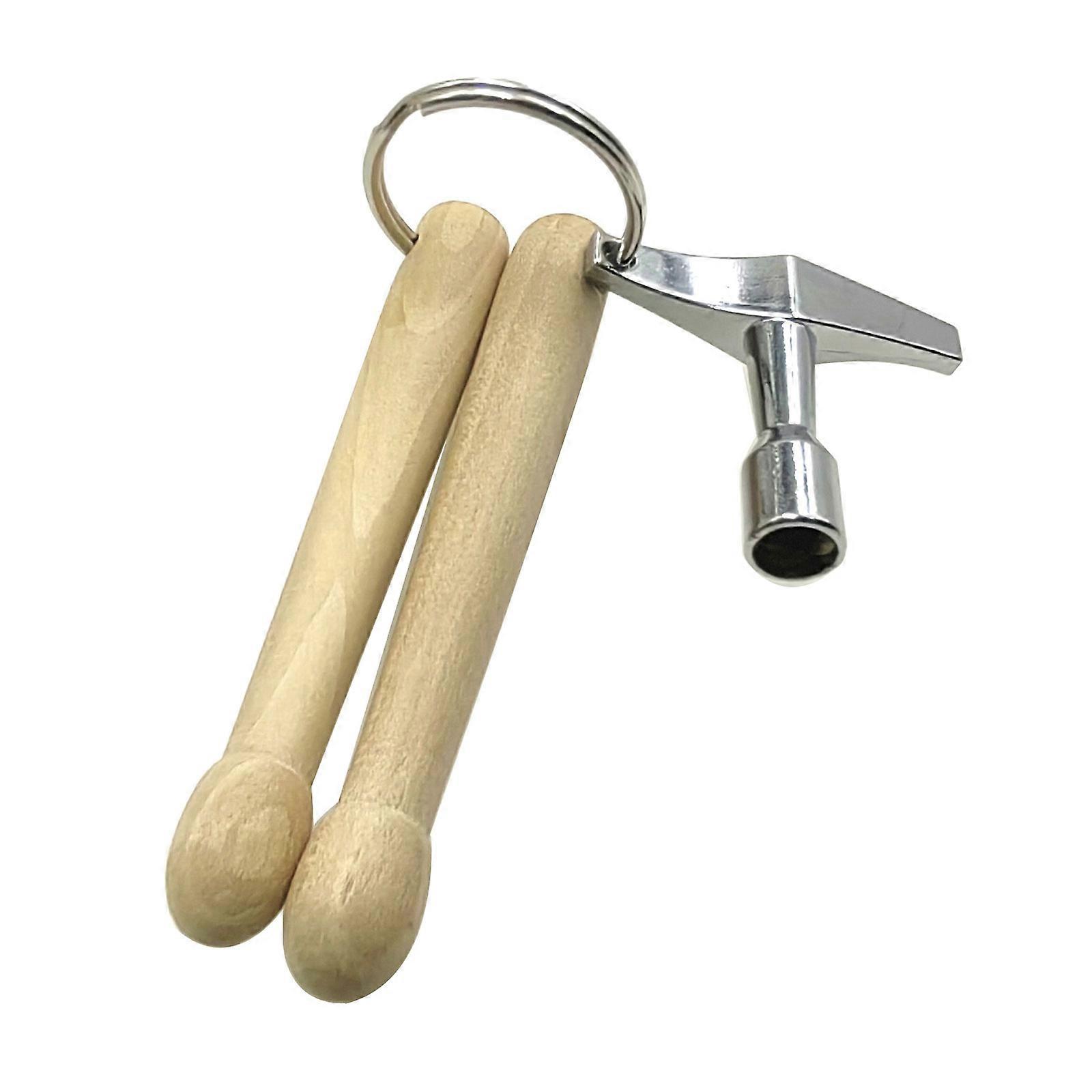 Portables Percussion Keychains Wooden Drumsticks and Lock with Metal Drum Percussion Practice Tool Multicolor