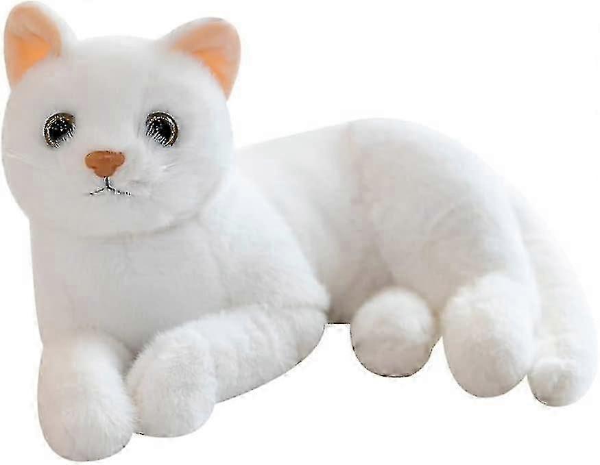 12インチシミュレーションピュアホワイトキャットぬいぐるみ-リアルライフホワイトキャットシミュレーションぬいぐるみ、リアルな猫人形子猫農場動物ぬいぐるみブラックE