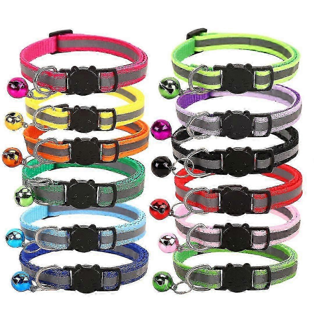 Quick Release Reflective Cat Collar With Bell Adjustable 8-12" In 12 Pieces