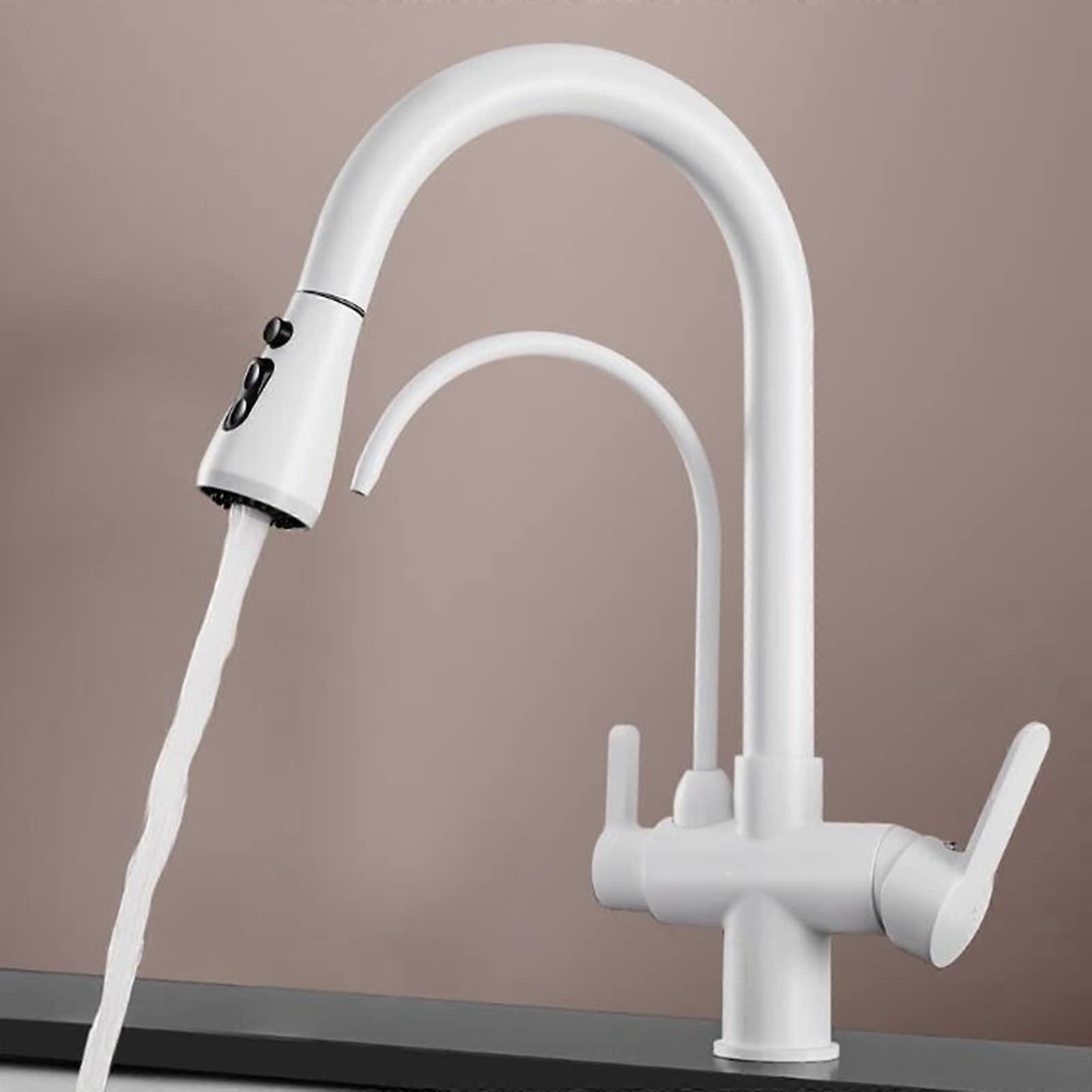 3 Way Kitchen Tap Pull Out Spray White Brass Kitchen Mixer Taps Multifunction Faucet
