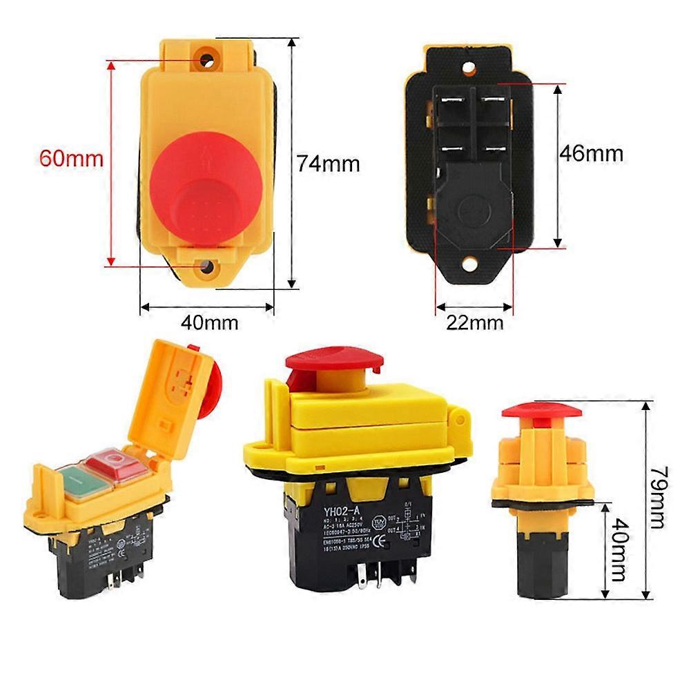 YH02-A Electromagnetic Switch 250V 16A 5PIN Start Push Button for Machine Tool Equipment Waterproof