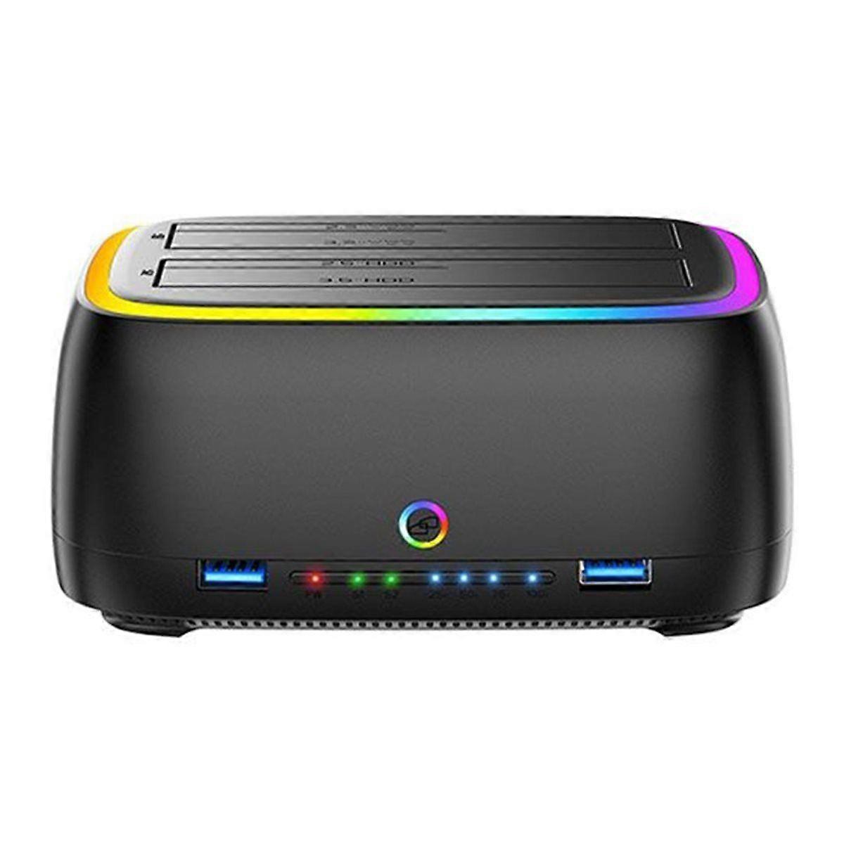 Dual-Bay RGB Hard Drive Station HUB/TF/SD USB3.0 to Type-C HDD Docking Station for 2.5/3.5 Inch HDD