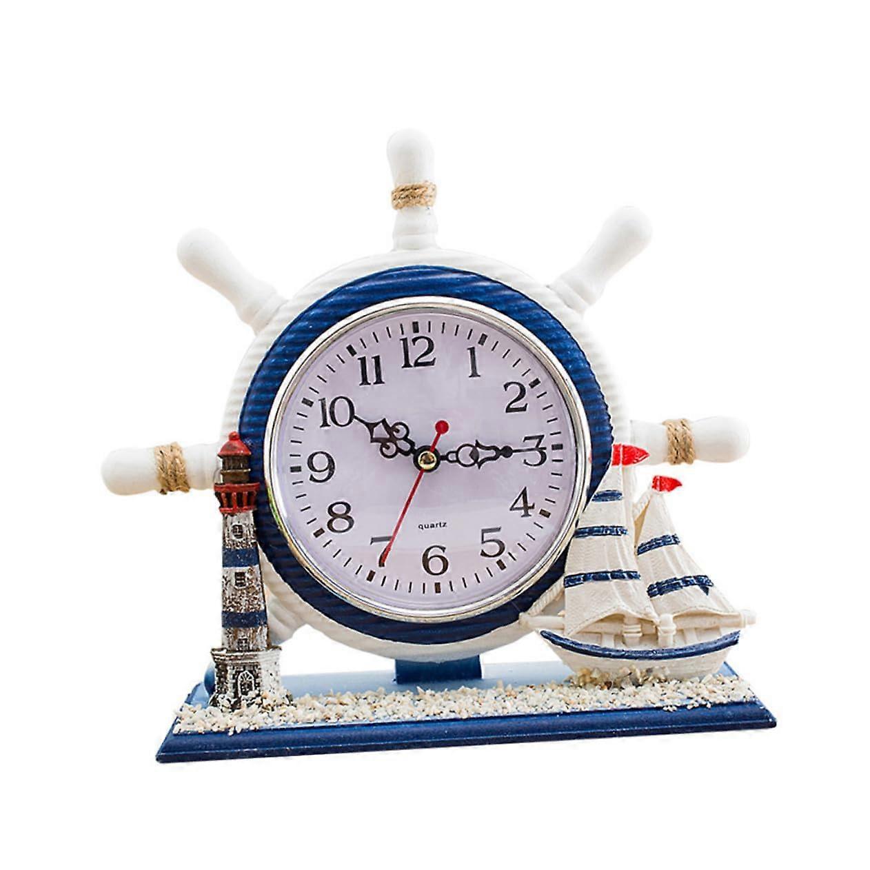 Nautical Style Silent Analog Desk Clock with Sailboat Design for Coastal Home Decor