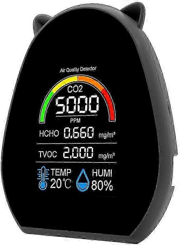 5 In 1 Air Quality Detector, Multifunctional Co2 Tester With Carbon Dioxide Hcho Tvoc Value Electricity Quantity Temperature Humidity Display Function