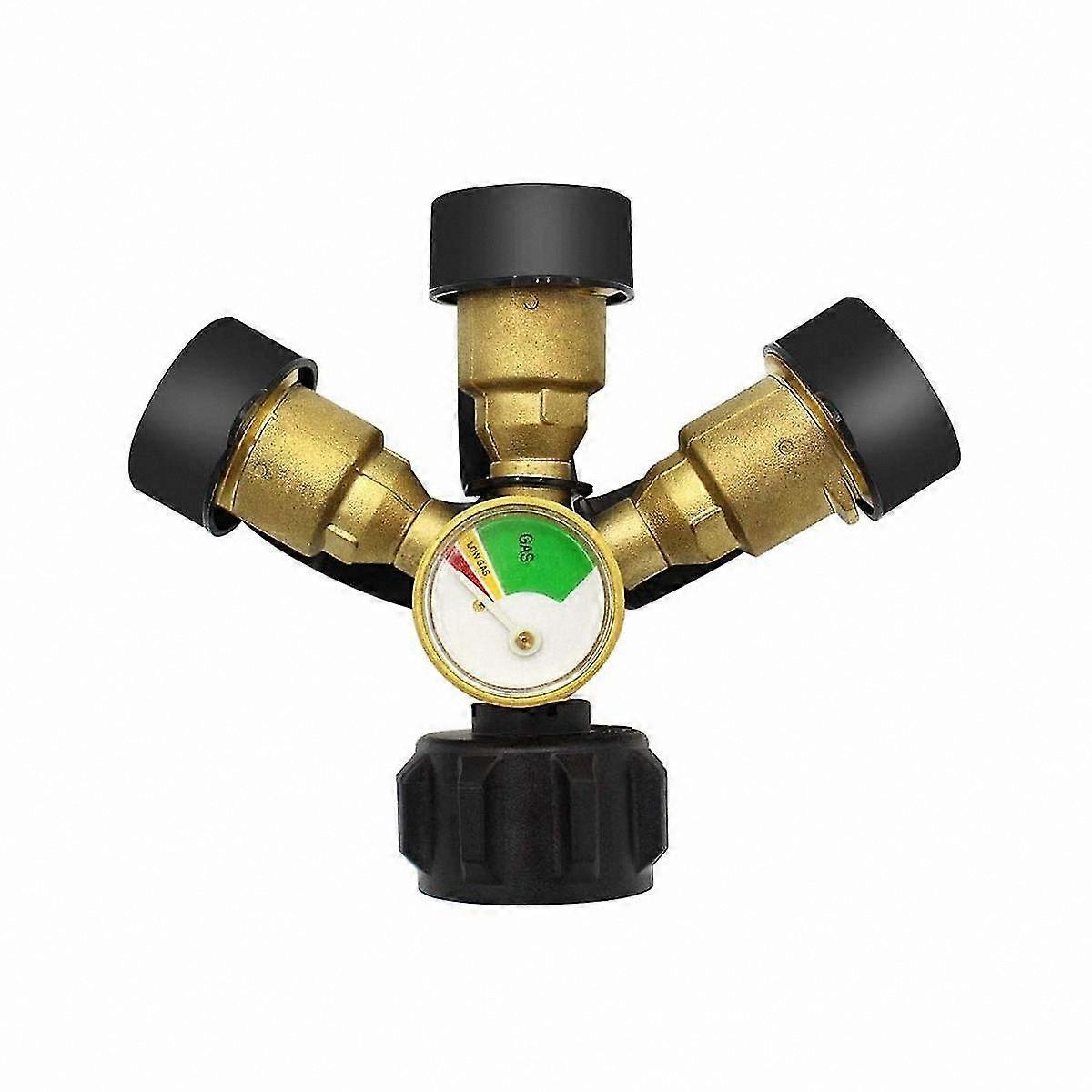 Propane Splitter with Gauge, Shut-Off Valve, and 3-Way Connector for LP Tanks