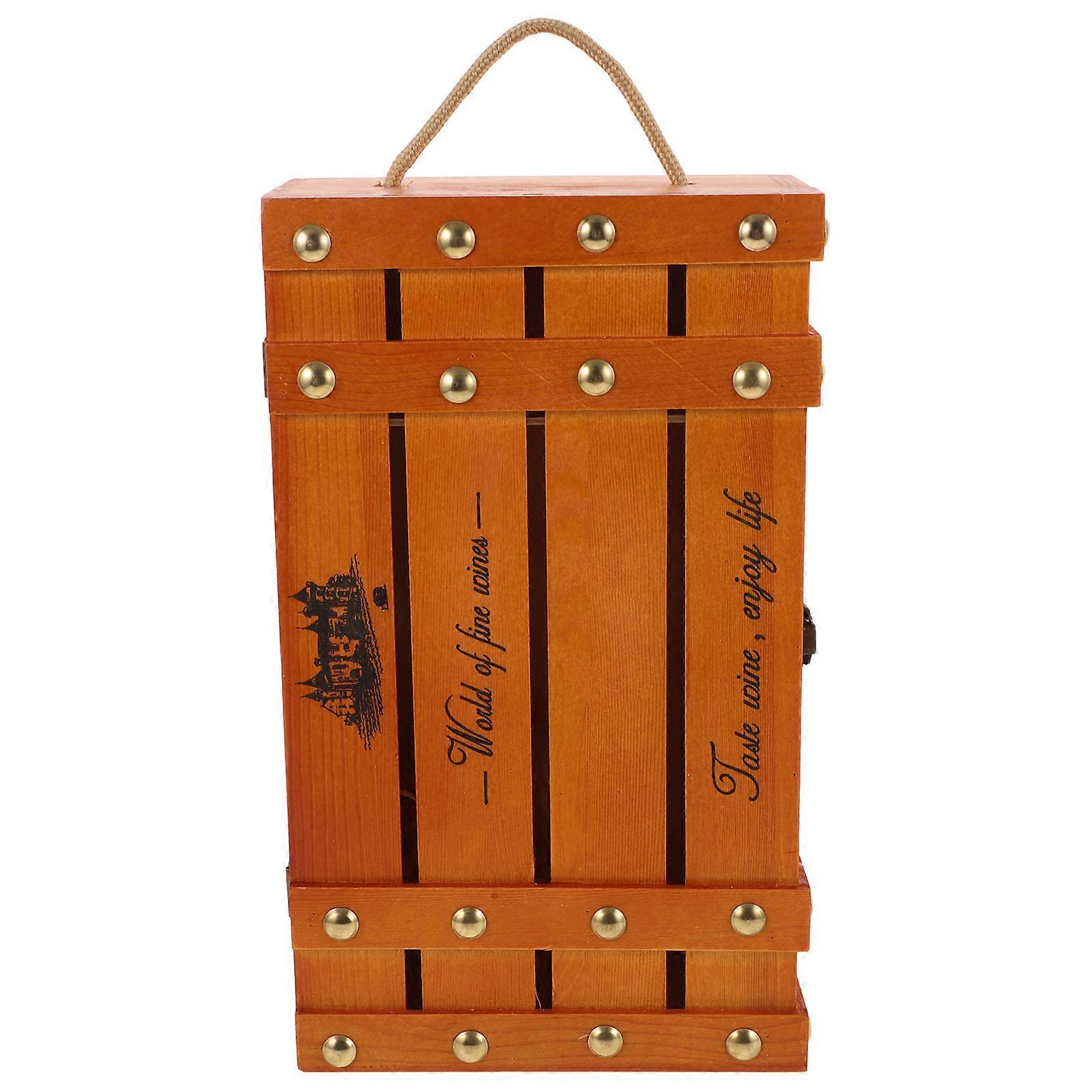 Rustic Wine Storage Container With Portable Handle Rectangular Wooden Box 1Set