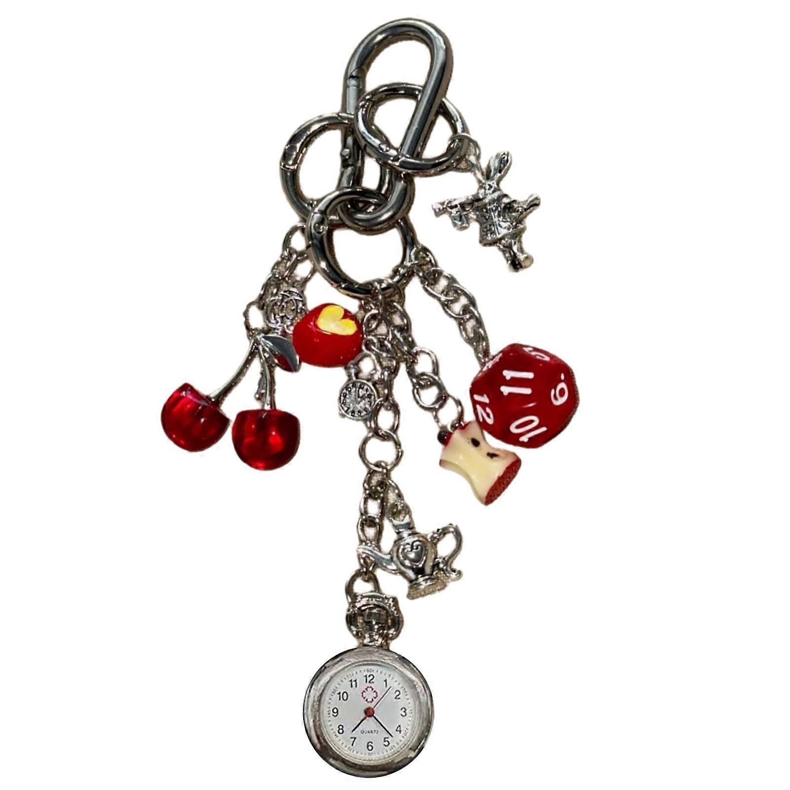Pocket Watch Keychain Portable Heart Key Holder Fruit Bag Charm Alloy Texture Suitable for Travel Enthusiasts Present Multicolor