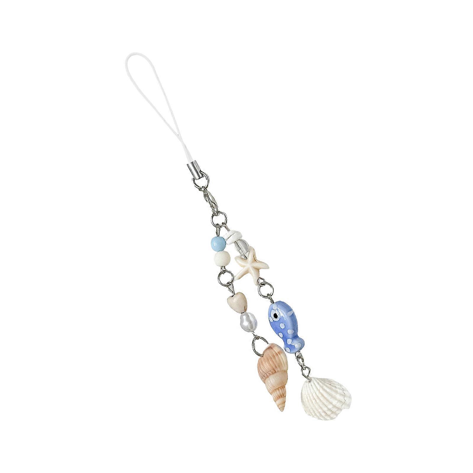 Unique Ocean Inspired Keychain with Shells and Pearls Decoration Phone Strap Chain Charm for Fashion Enthusiasts Multicolor