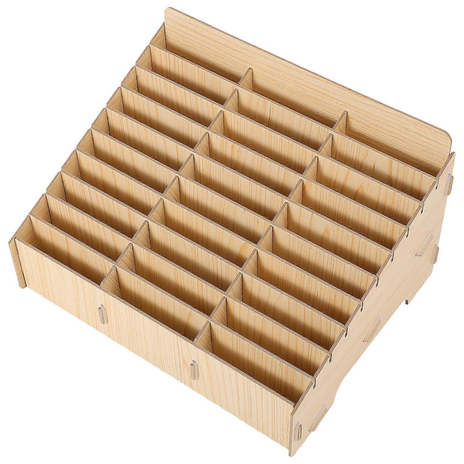 1PC Cell Phone Management Box Wooden Multi-grid Phone Storage Box (30 Grids)