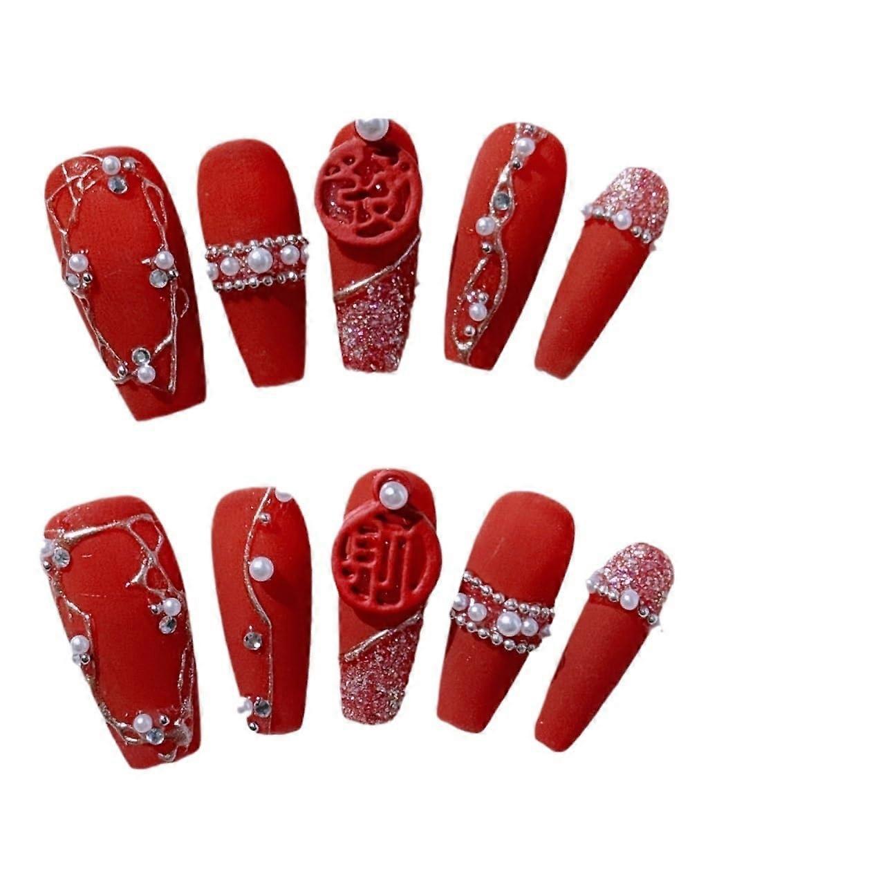 Handmade Red Press On Nails Armor Inspired Fake Nails for Chinese  Year Unique Bold Design