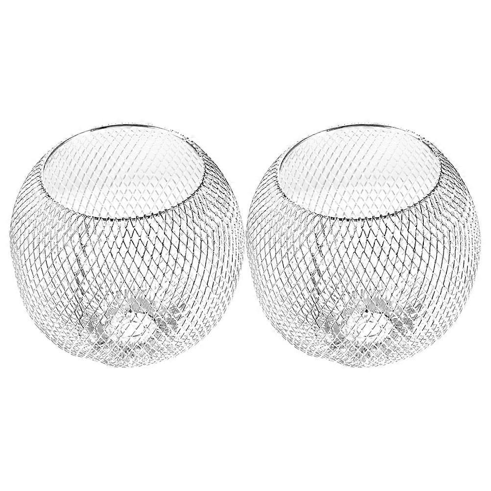 Silver Metal Cage Lampshade for 2Pcs Handcrafted Ceiling Light