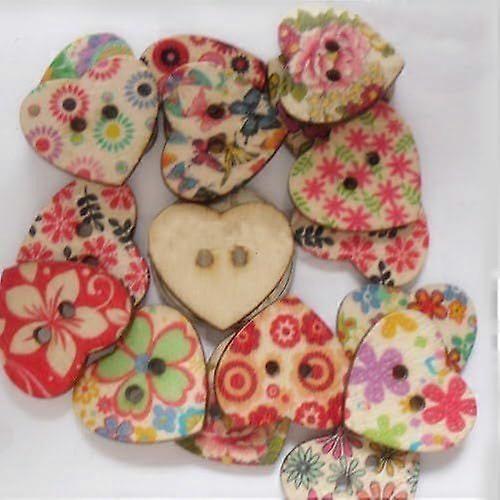 100Pcs Sweetheart Painting Buttons with 2-Hole Wooden Buttons Mixed Color Buttons Decoration for Garment Sewing Buttons and DIY Craft Projects