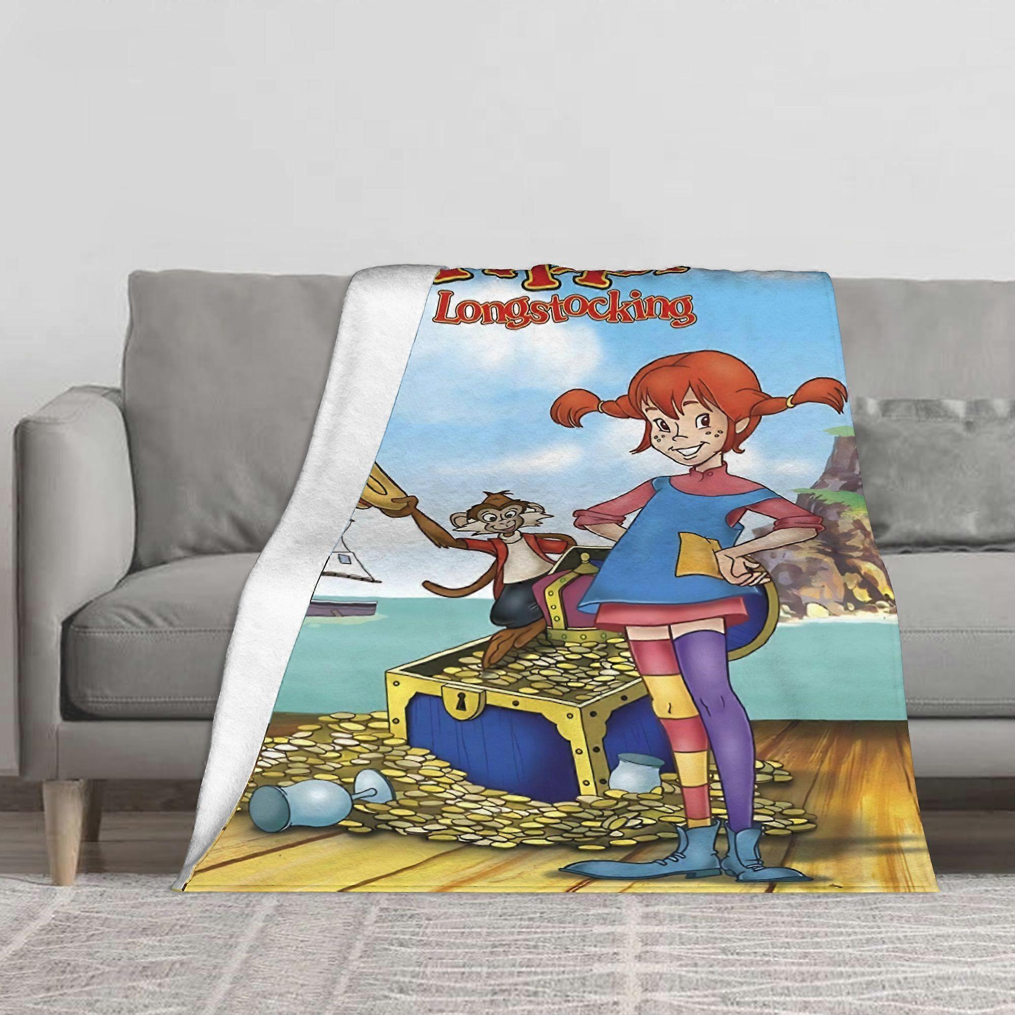 Couverture en flanelle Pippi Longstocking - Jeté doux, chaud et confortable pour toutes les saisons avec un motif de dessin animé éclatant, parfait pour le lit - PLKJH394