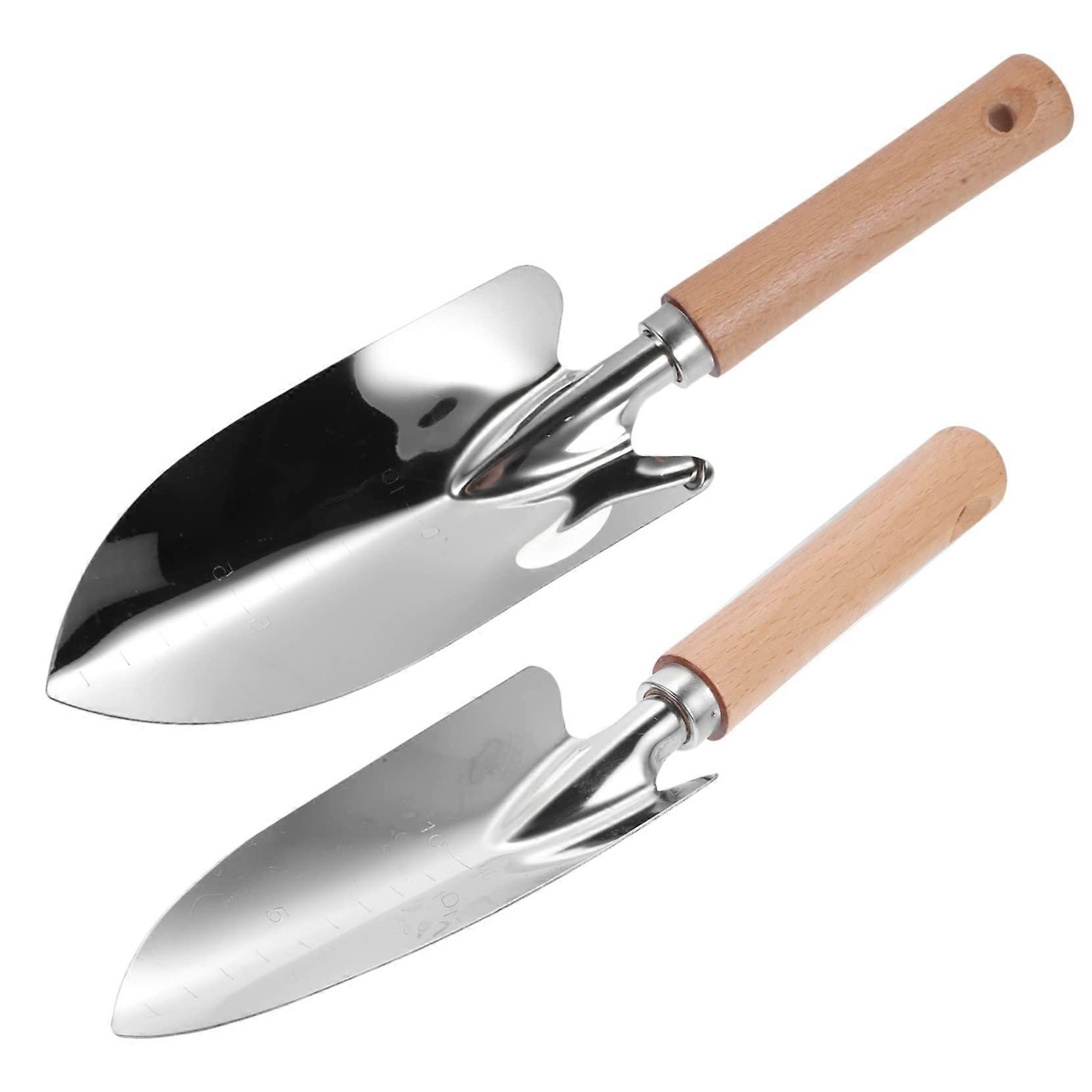 2pcs Stainless Steel Garden Trowel Set with Wooden Handle for Planting Weeding and Digging