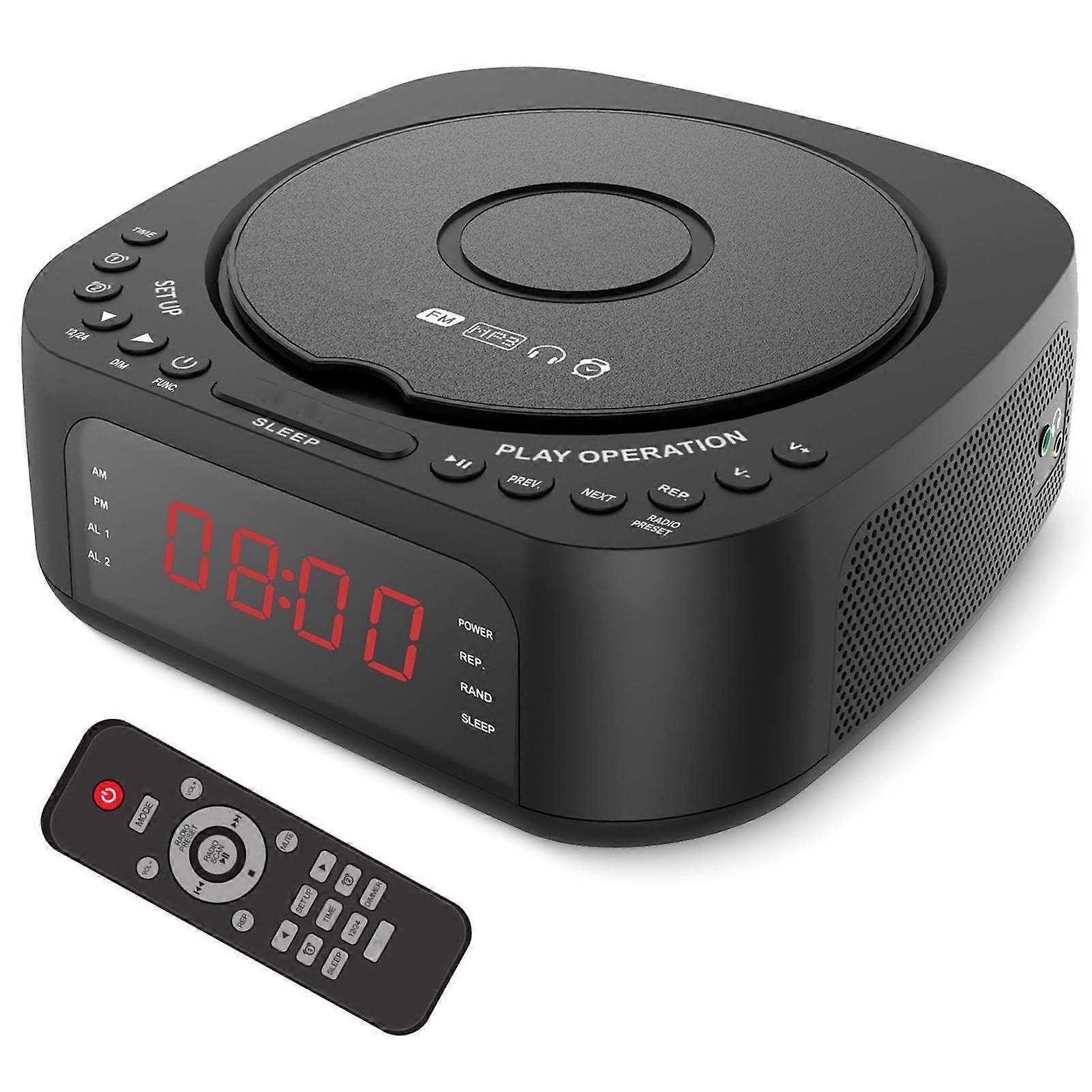 CD Player Alarm Clock USB  Loading CD Player With Speakers MP3 Playback FM Radio Sleep Timer Double Alarms GB Plug