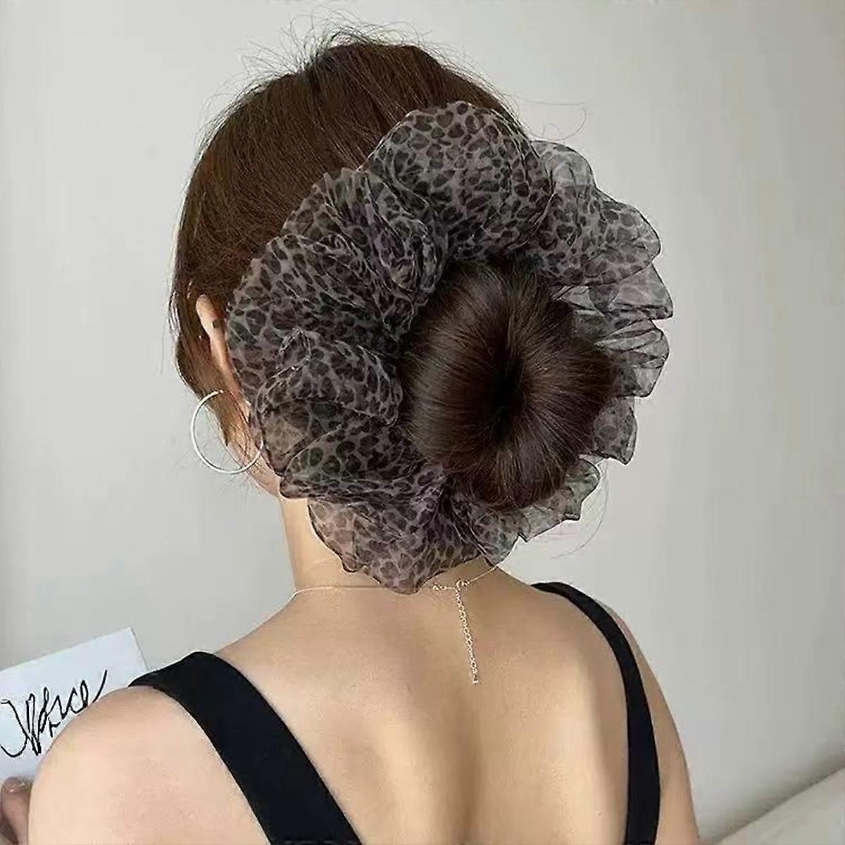 1pc new high-end Maillard coffee leopard print large intestine scrunchie, women's fashion and versatile temperament hair tie